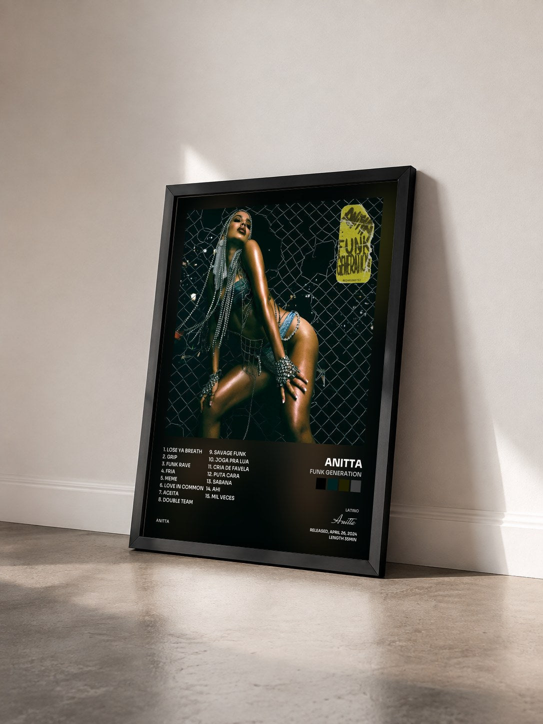 #noir Tableau de l'album Funk Generation de Anitta vu de trois quarts, cadre noir