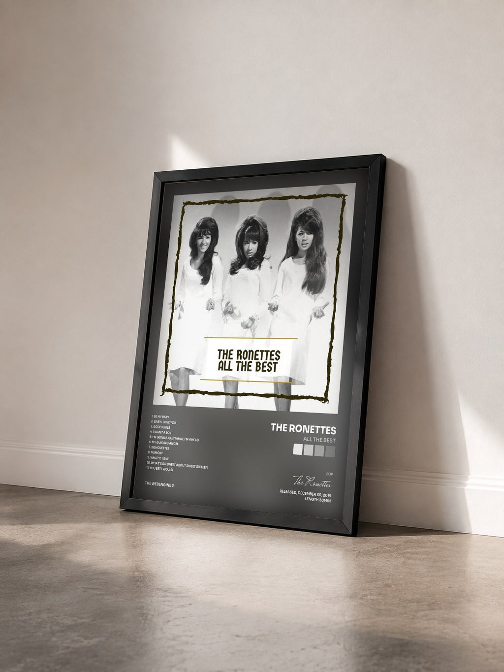 #noir Tableau de l'album All The Best de The Ronettes vu de trois quarts, cadre noir