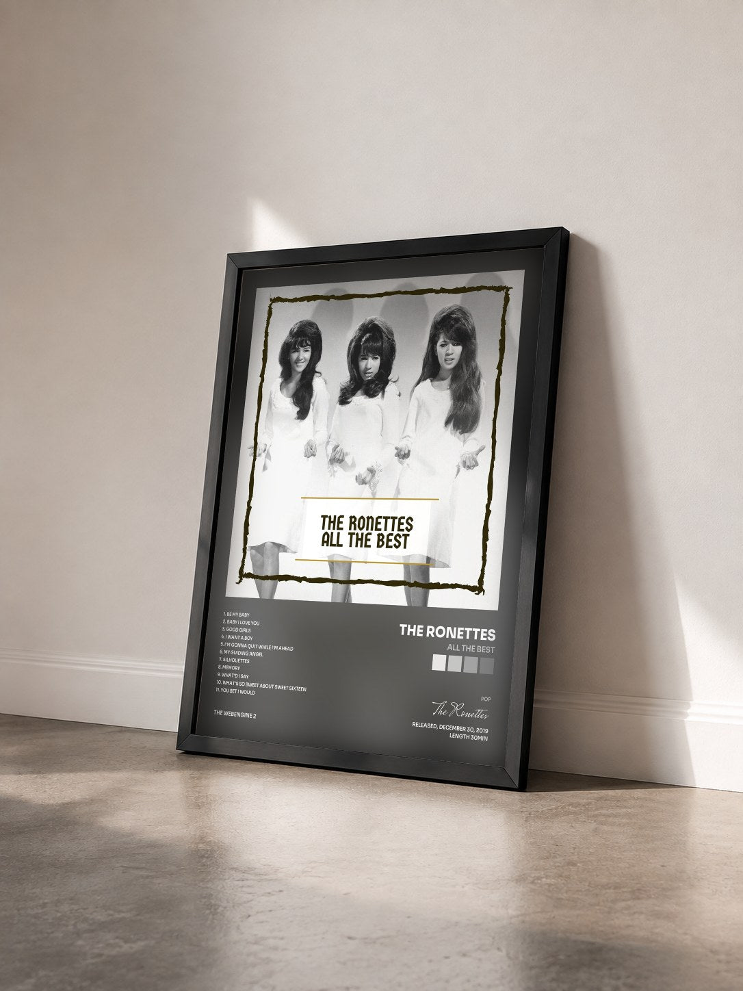 #noir Tableau de l'album All The Best de The Ronettes vu de trois quarts, cadre noir