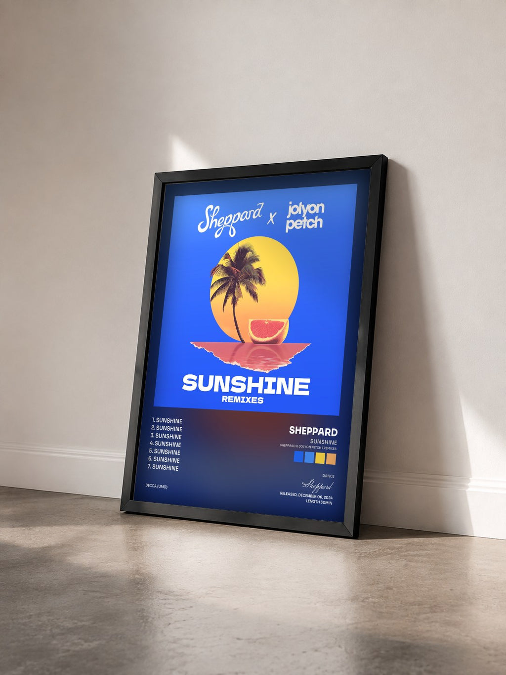 #noir Tableau de l'album Sunshine (Sheppard x Jolyon Petch / Remixes) de Sheppard vu de trois quarts, cadre noir