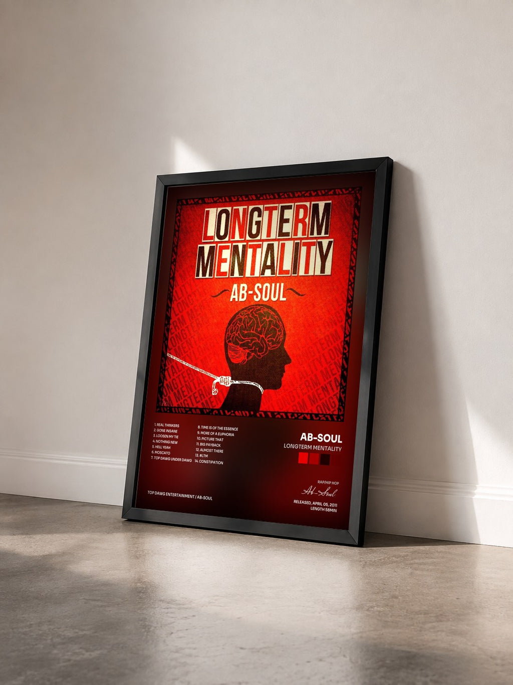#noir Tableau de l'album Longterm Mentality de Ab-Soul vu de trois quarts, cadre noir