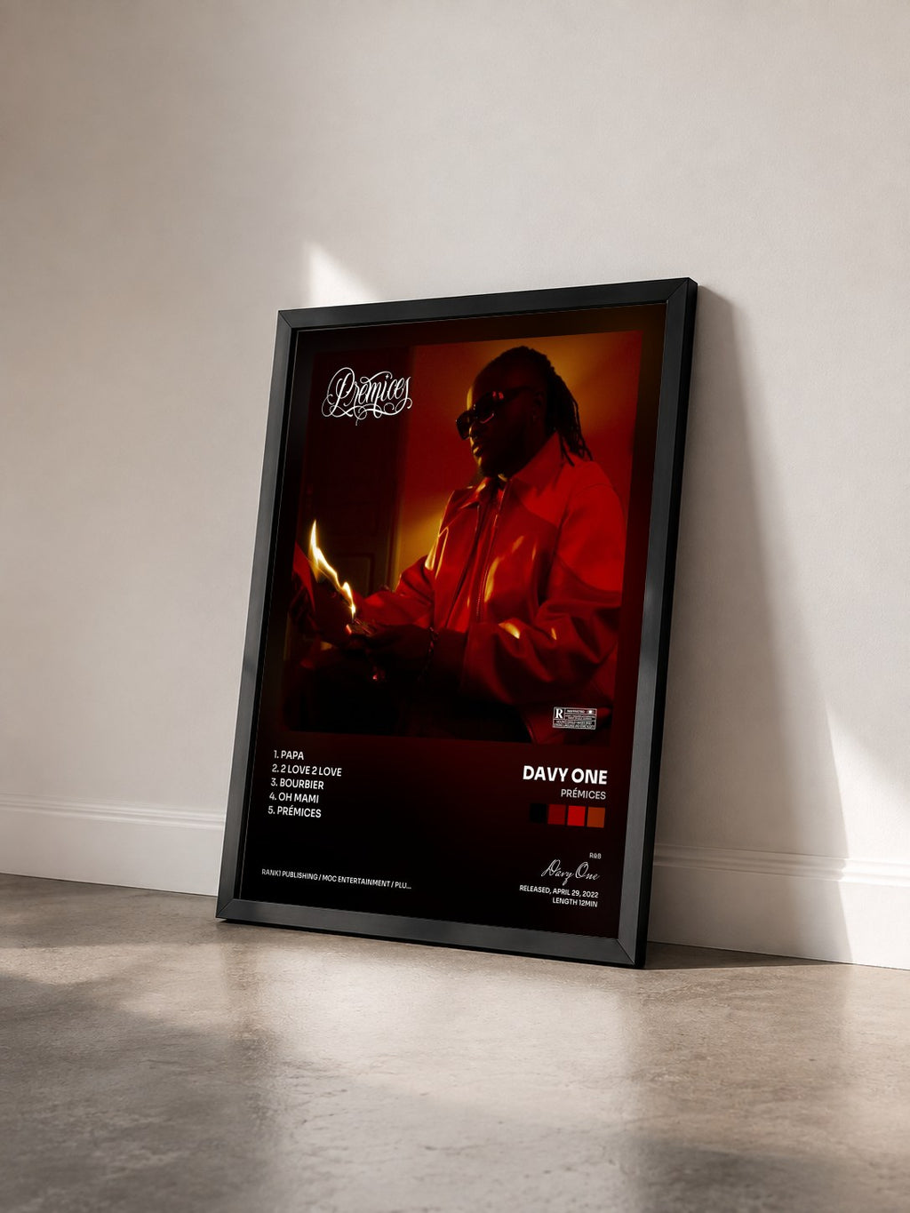 #noir Tableau de l'album Prémices de Davy One vu de trois quarts, cadre noir