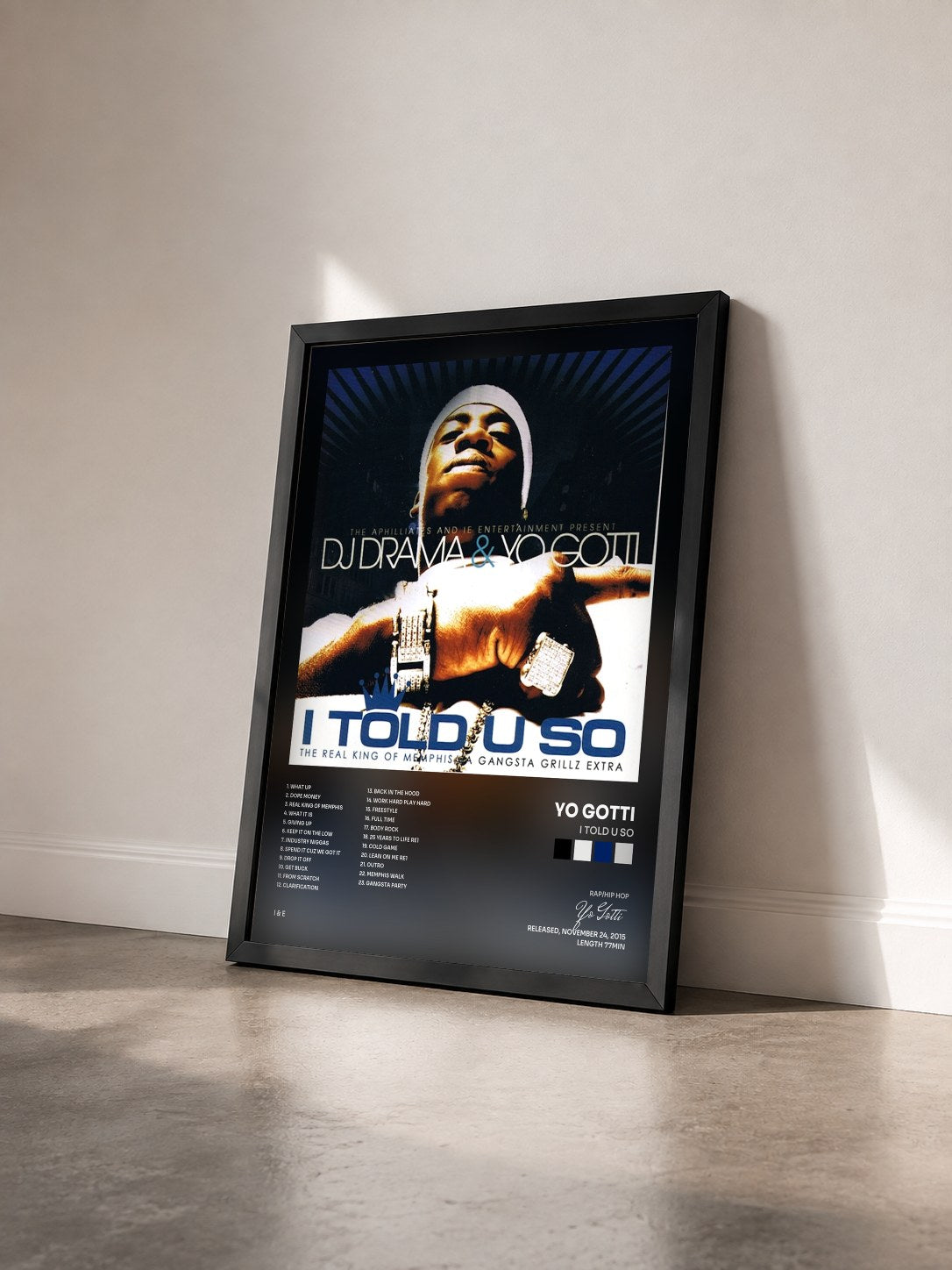 #noir Tableau de l'album I Told U So de Yo Gotti vu de trois quarts, cadre noir