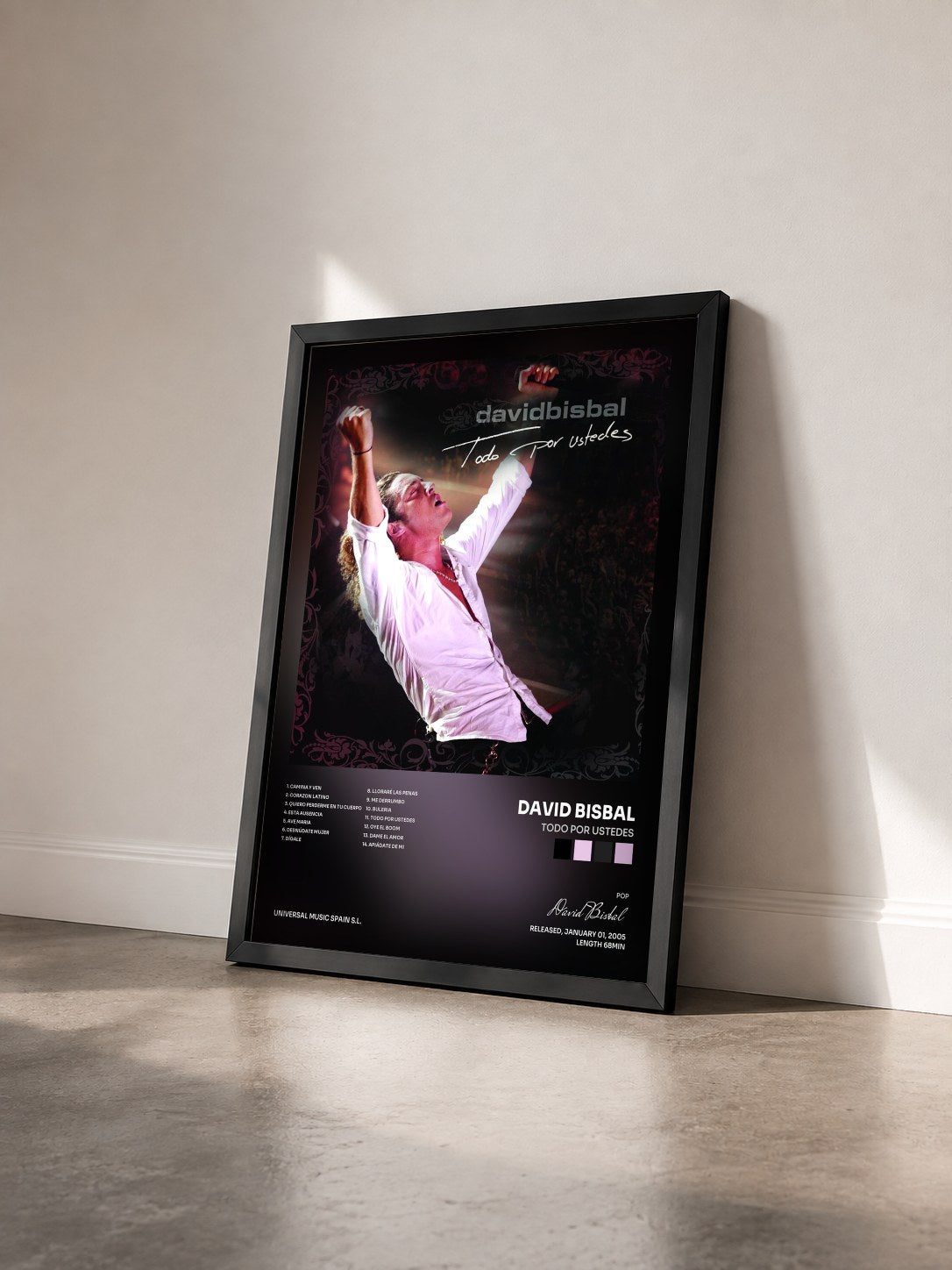 #noir Tableau de l'album Todo Por Ustedes de David Bisbal vu de trois quarts, cadre noir
