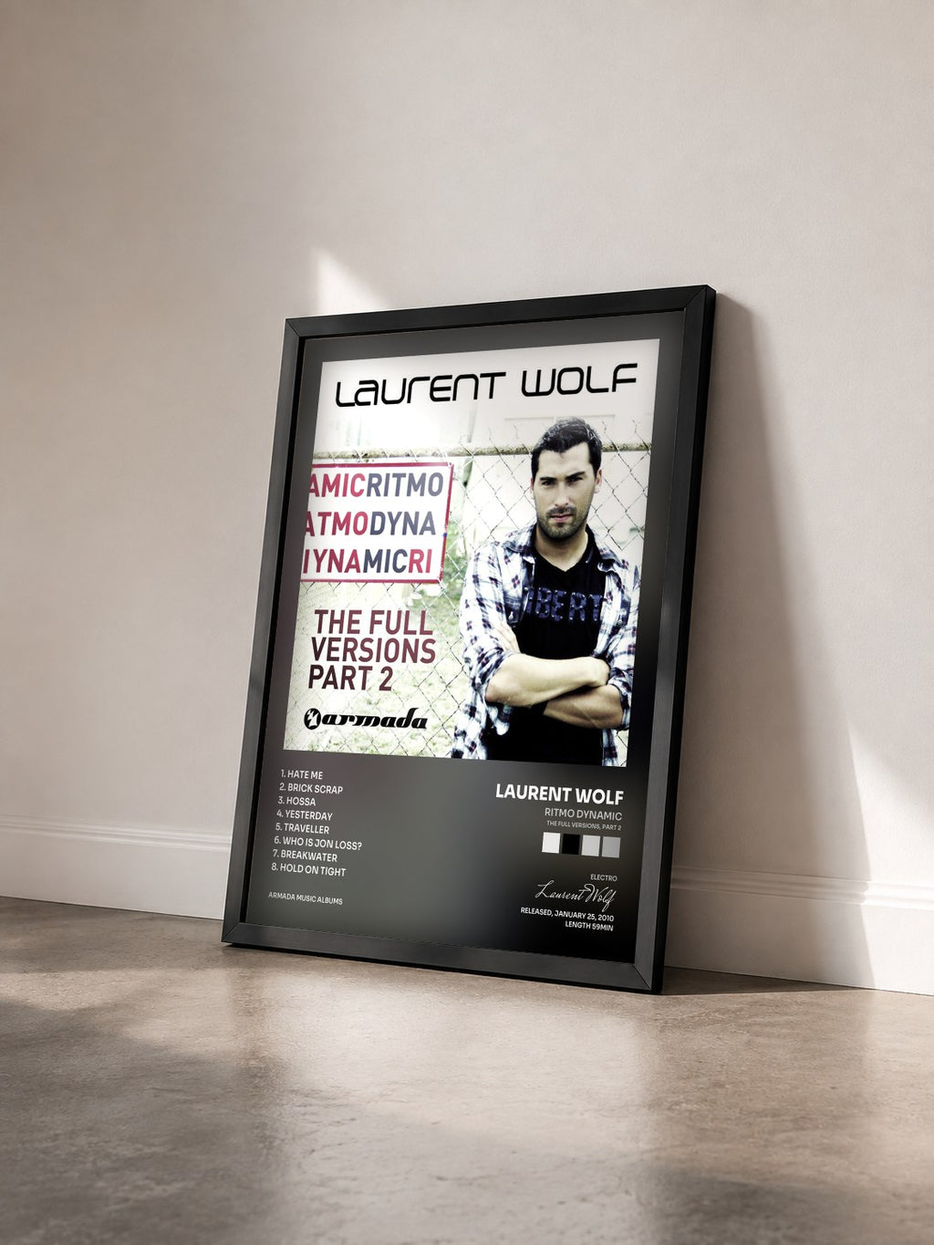 #noir Tableau de l'album Ritmo Dynamic (The Full Versions, Part 2) de Laurent Wolf vu de trois quarts, cadre noir
