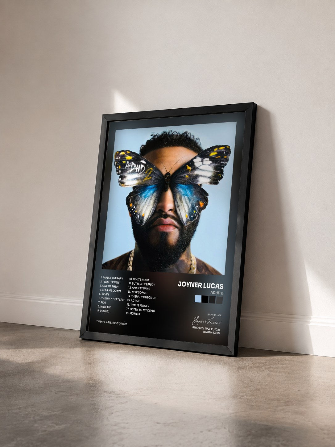 #noir Tableau de l'album ADHD 2 de Joyner Lucas vu de trois quarts, cadre noir