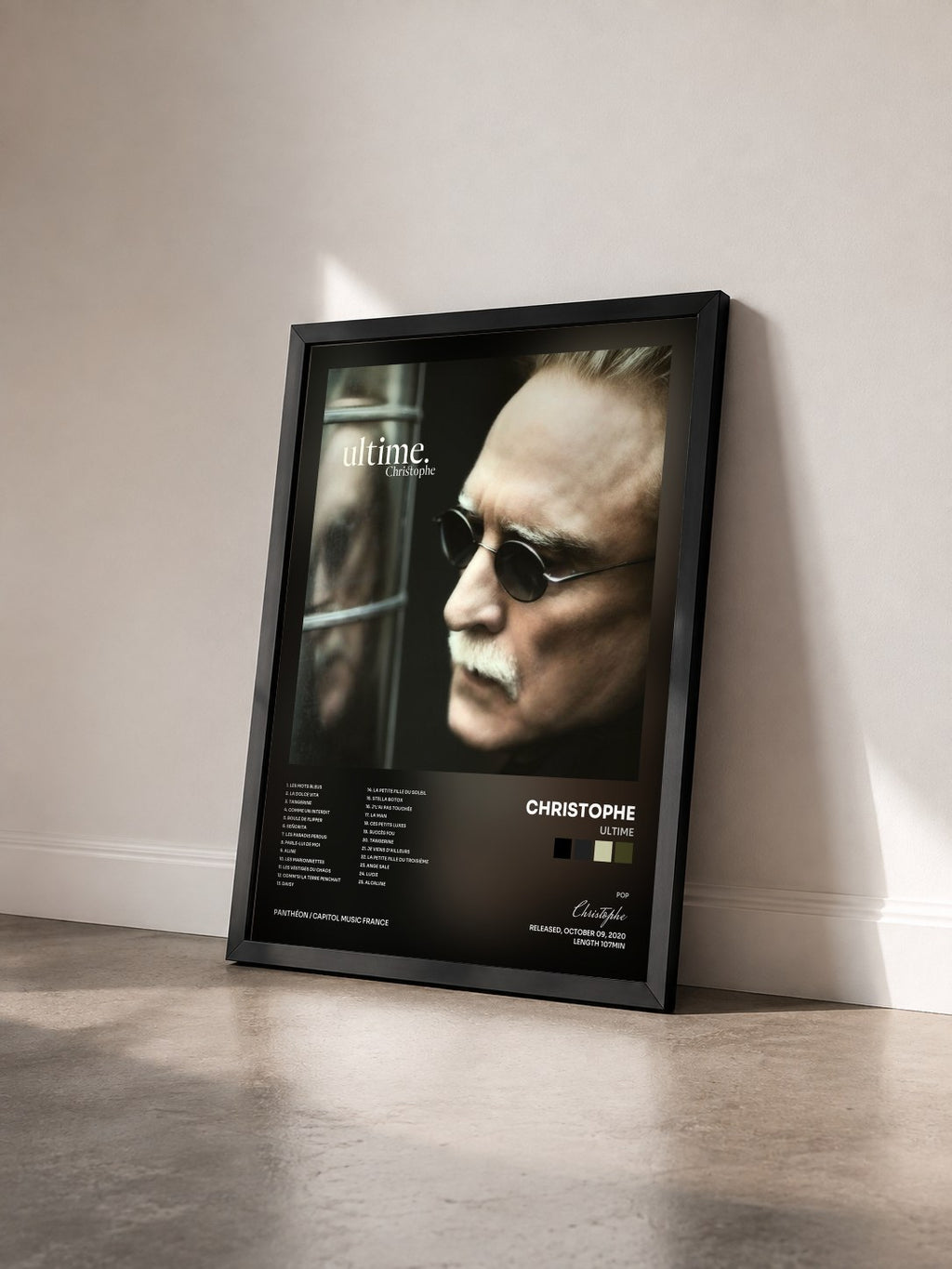 #noir Tableau de l'album Ultime de Christophe vu de trois quarts, cadre noir