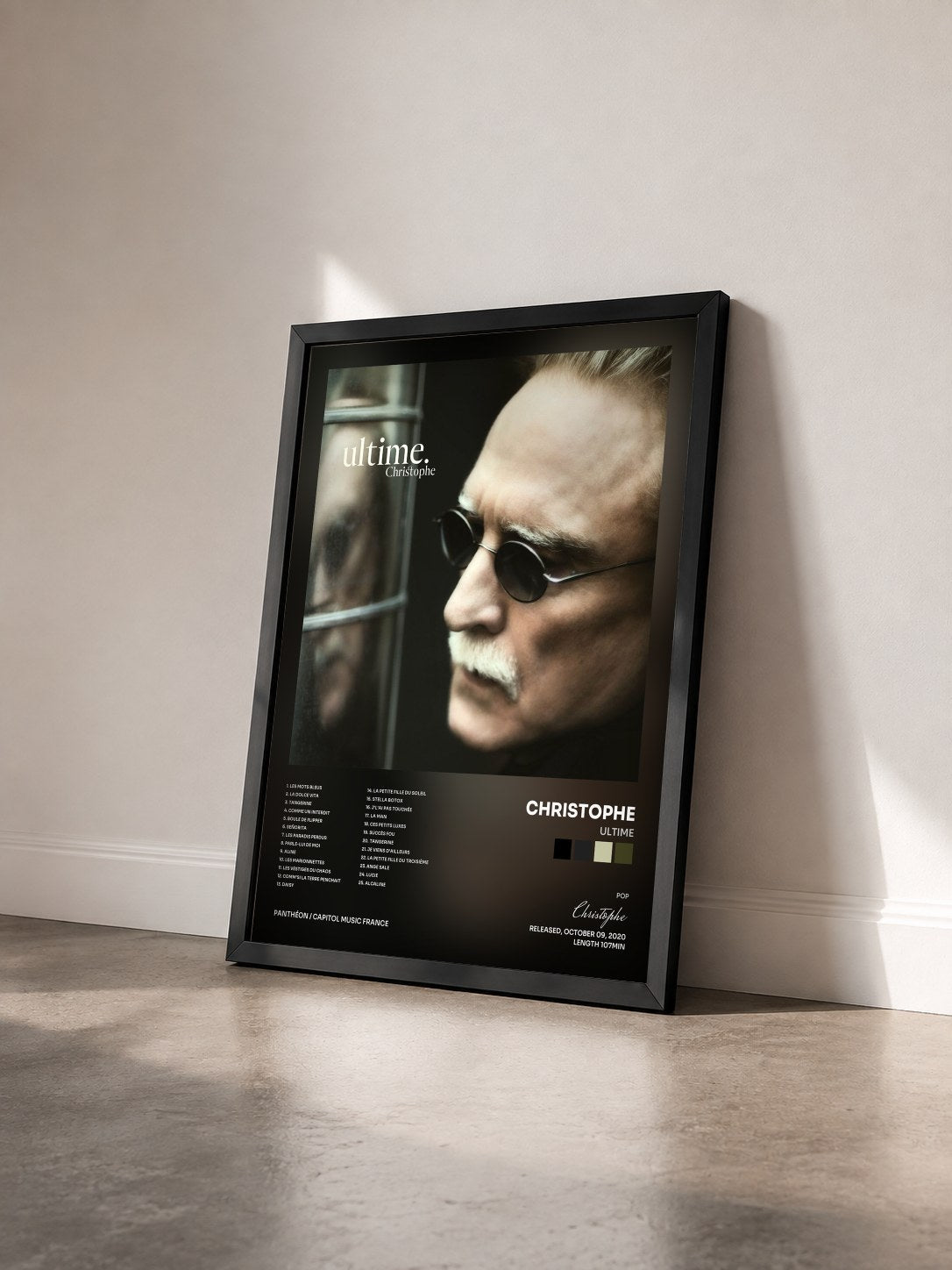 #noir Tableau de l'album Ultime de Christophe vu de trois quarts, cadre noir