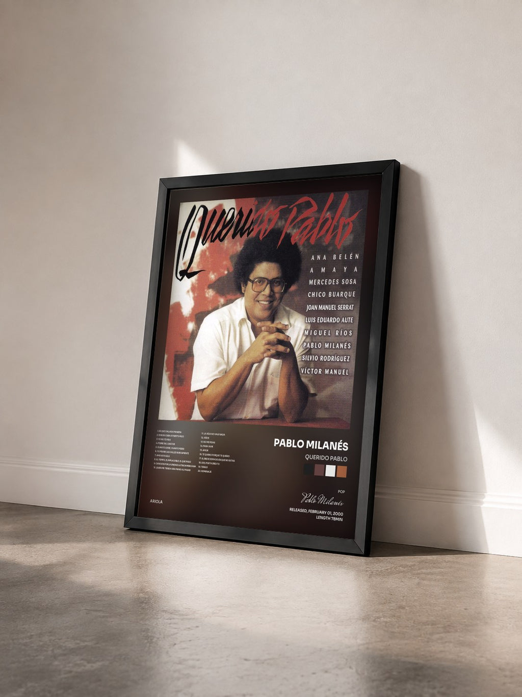 #noir Tableau de l'album Querido Pablo de Pablo Milanés vu de trois quarts, cadre noir