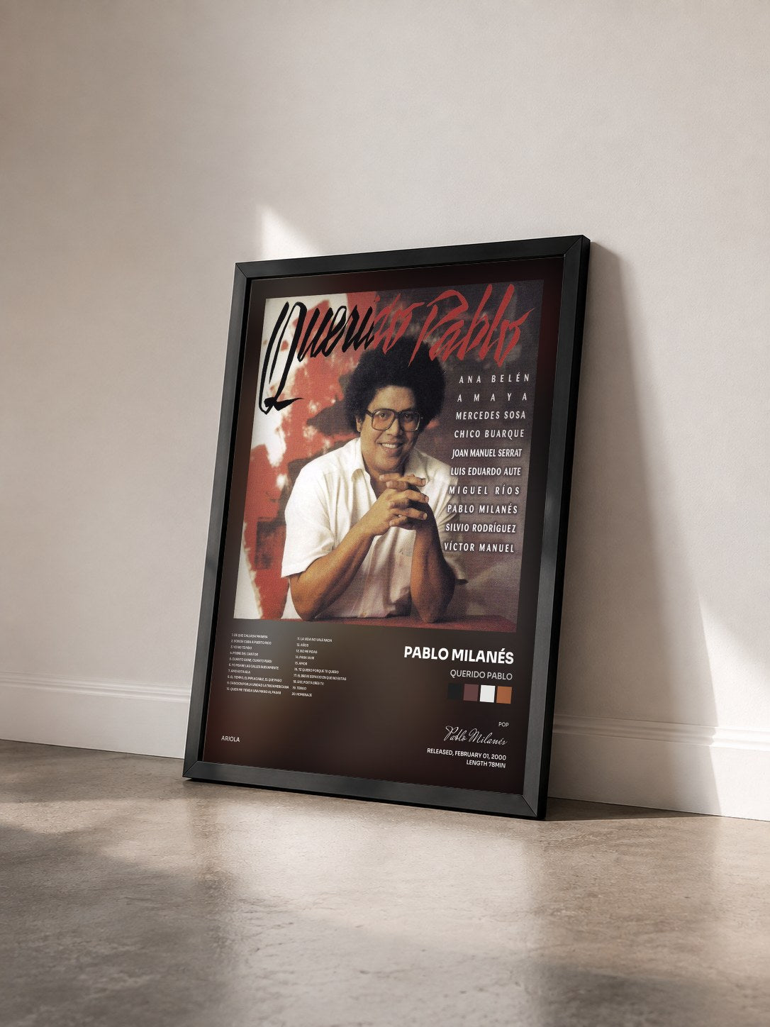 #noir Tableau de l'album Querido Pablo de Pablo Milanés vu de trois quarts, cadre noir