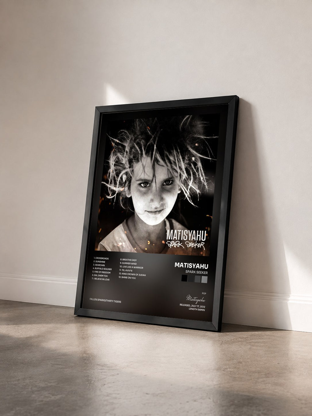 #noir Tableau de l'album Spark Seeker de Matisyahu vu de trois quarts, cadre noir