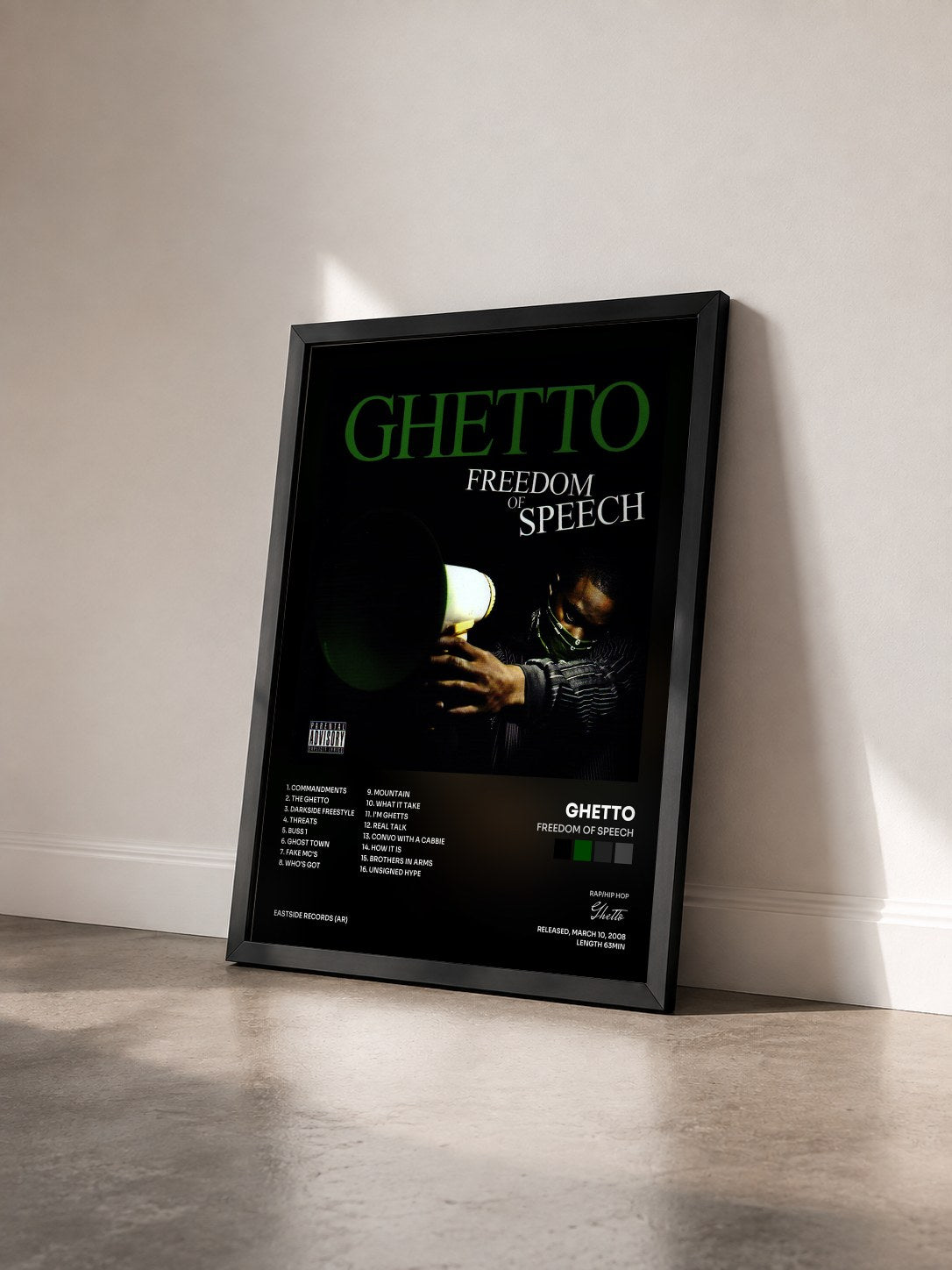 #noir Tableau de l'album Freedom of Speech de Ghetto vu de trois quarts, cadre noir