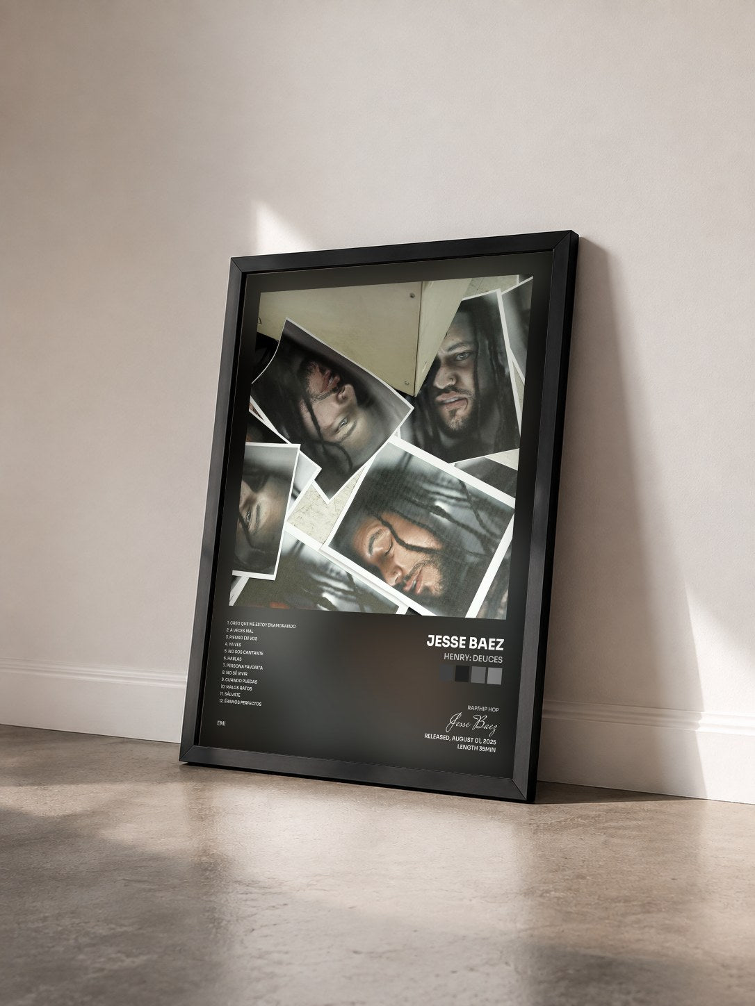 #noir Tableau de l'album HENRY: Deuces de Jesse Baez vu de trois quarts, cadre noir