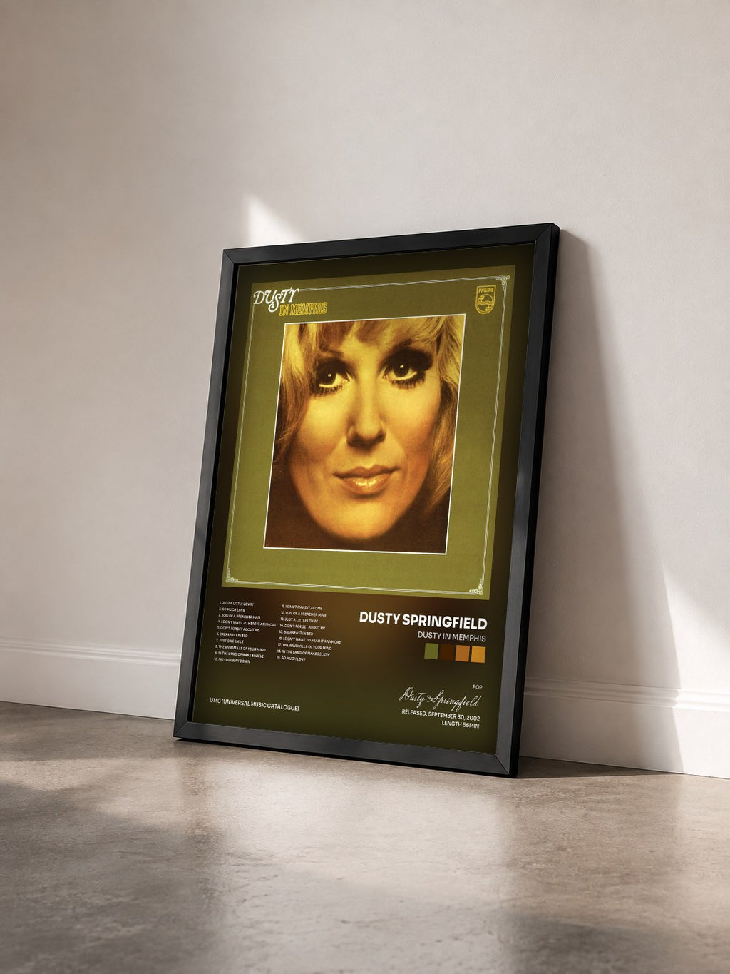 #noir Tableau de l'album Dusty In Memphis de Dusty Springfield vu de trois quarts, cadre noir