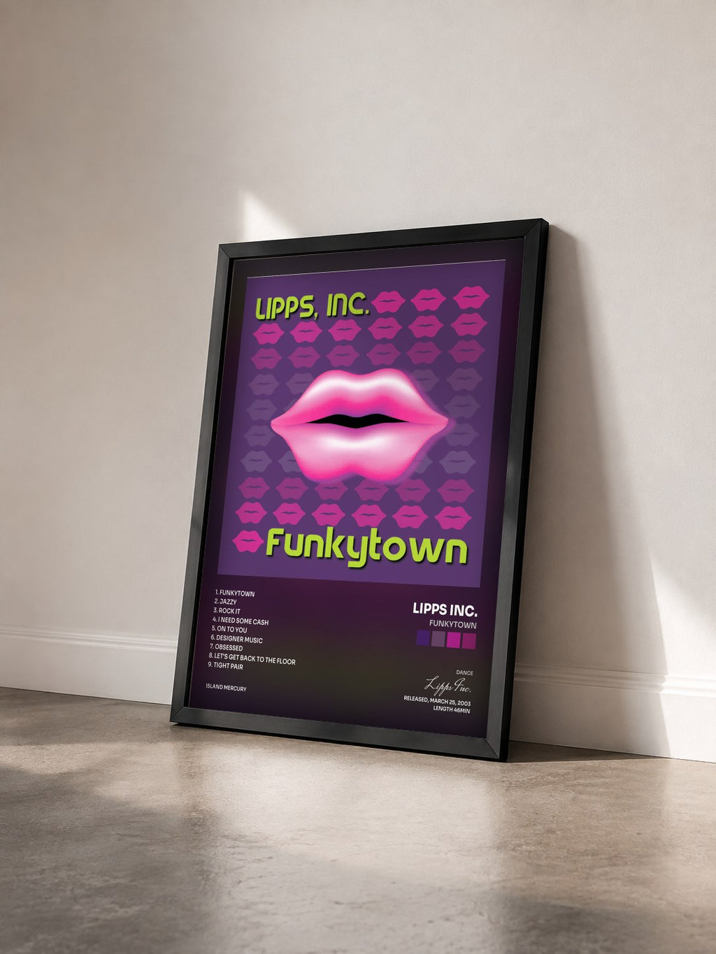 #noir Tableau de l'album Funkytown de Lipps Inc. vu de trois quarts, cadre noir