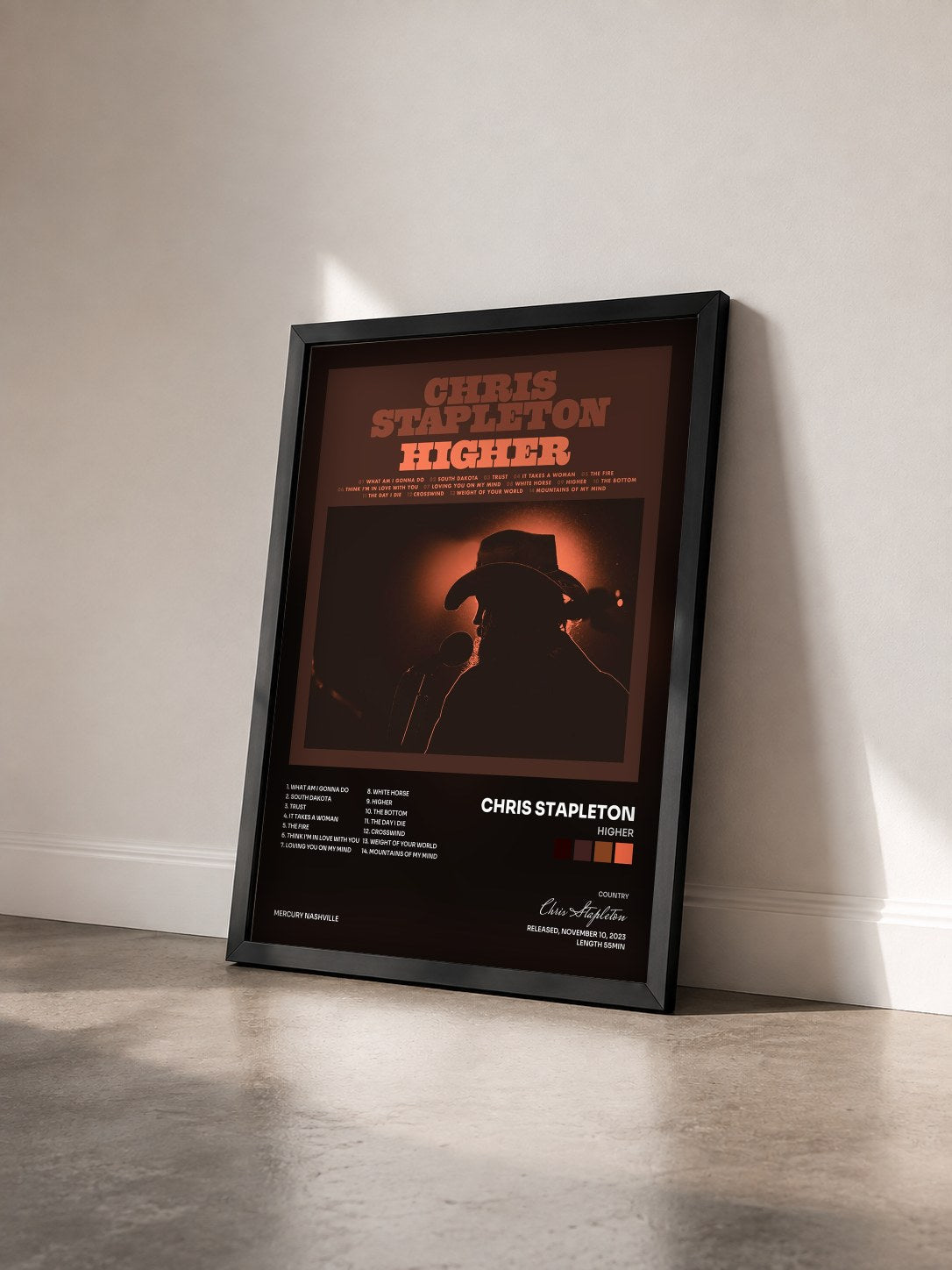 #noir Tableau de l'album Higher de Chris Stapleton vu de trois quarts, cadre noir