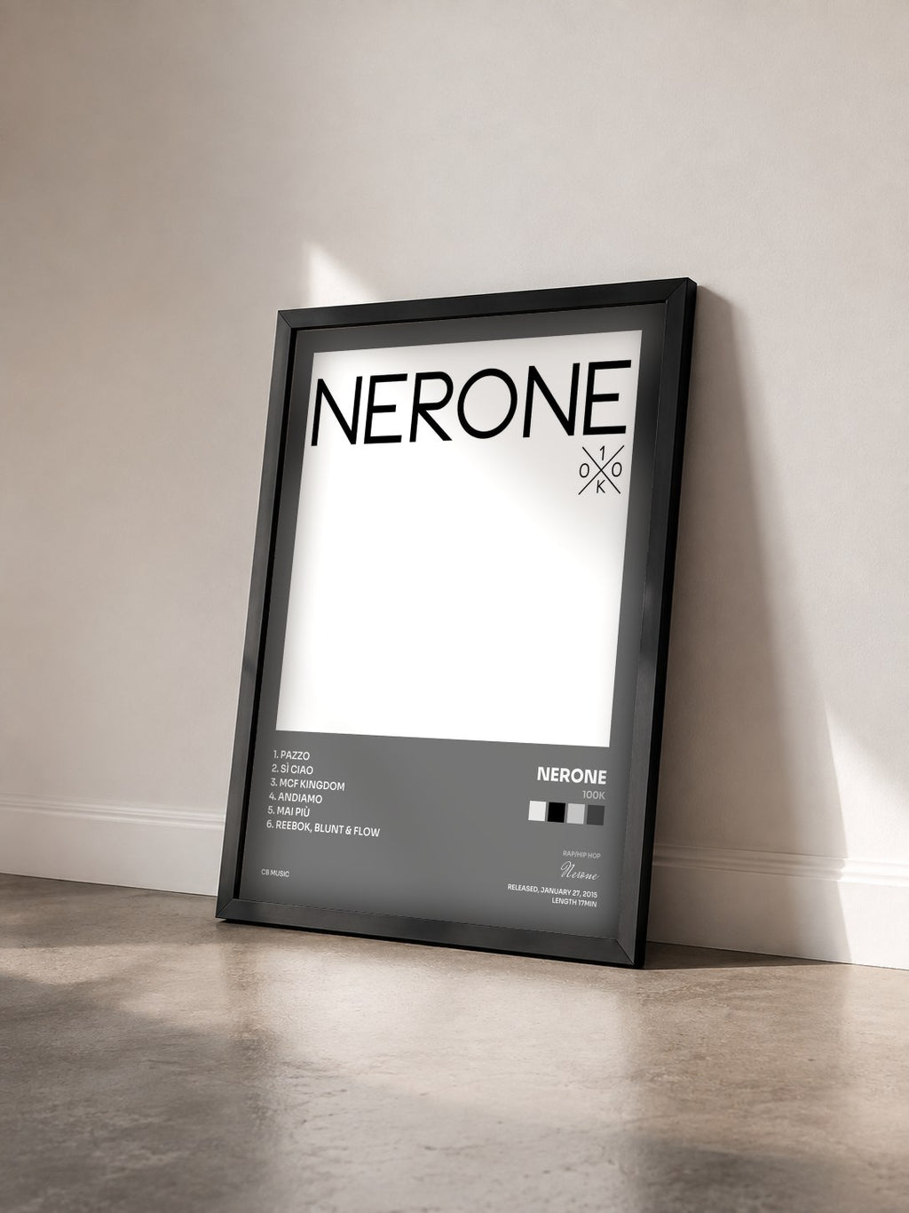 #noir Tableau de l'album 100K de Nerone vu de trois quarts, cadre noir
