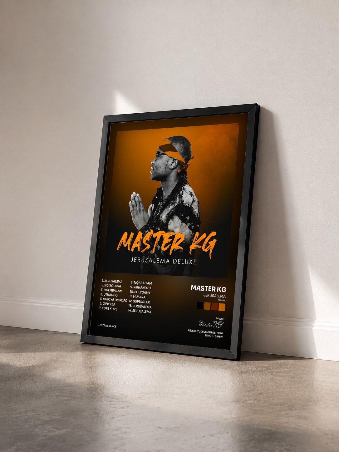 #noir Tableau de l'album Jerusalema (Deluxe) de Master KG vu de trois quarts, cadre noir