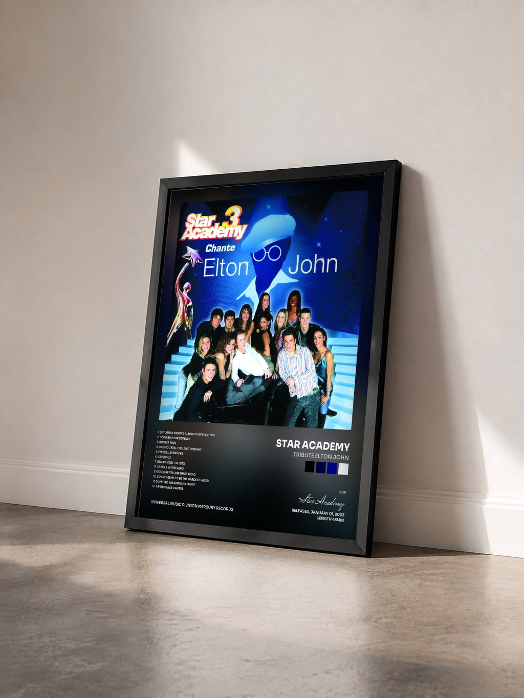 #noir Tableau de l'album Tribute Elton John de Star Academy vu de trois quarts, cadre noir