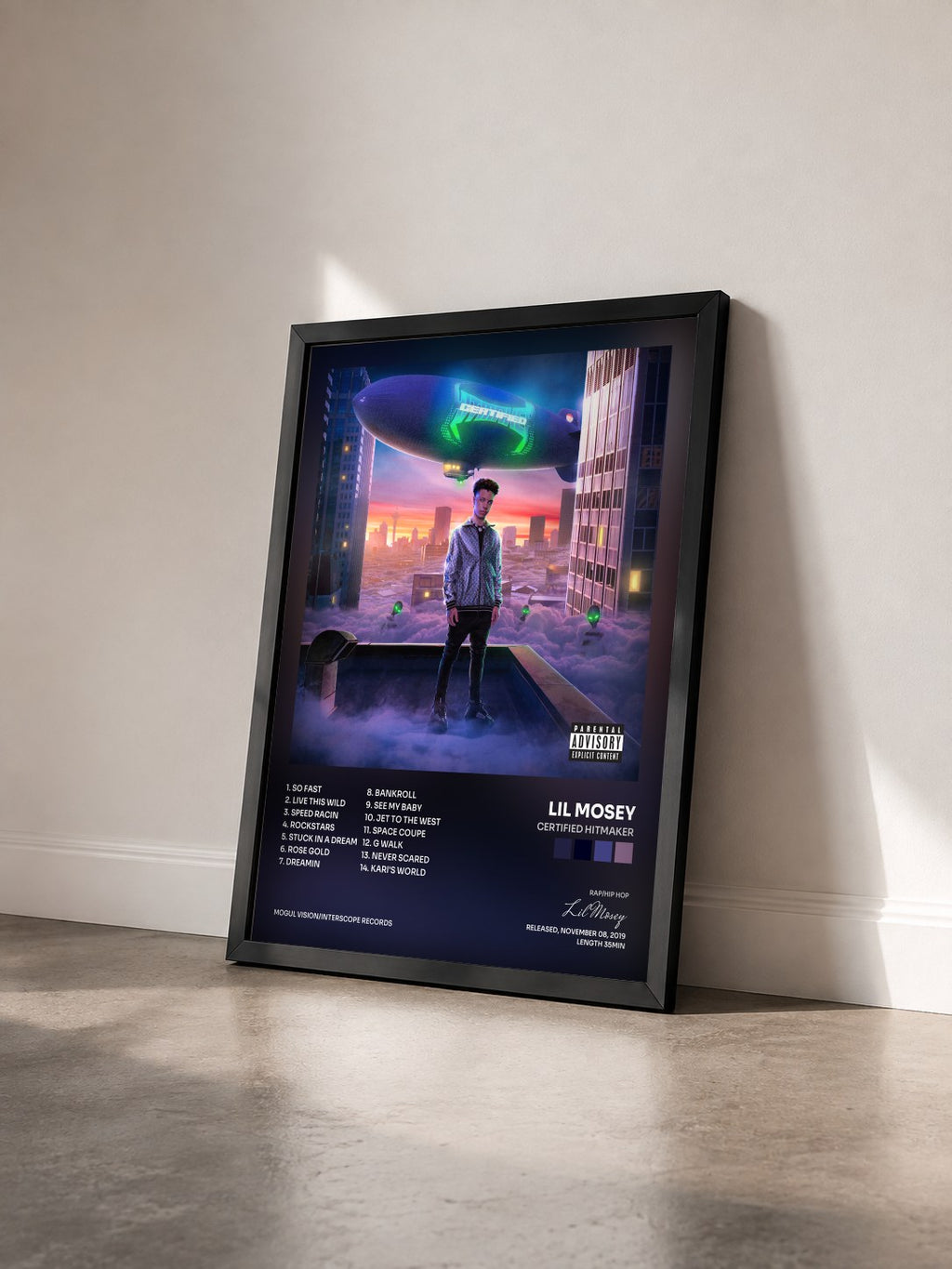#noir Tableau de l'album Certified Hitmaker de Lil Mosey vu de trois quarts, cadre noir