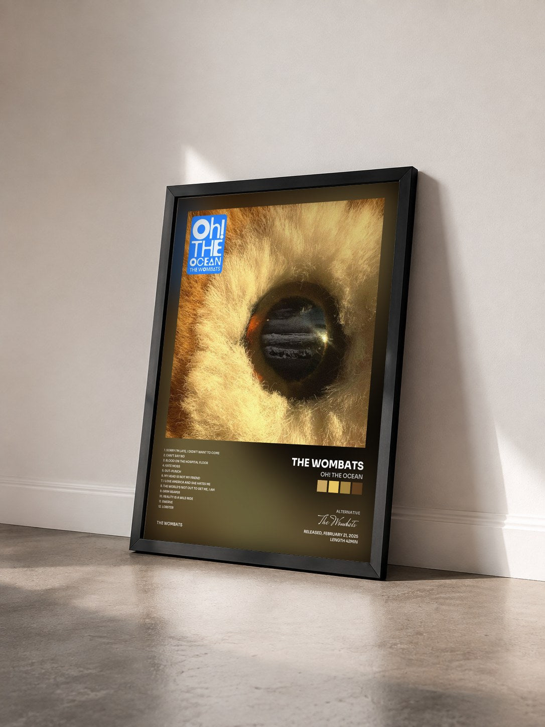 #noir Tableau de l'album Oh! The Ocean de The Wombats vu de trois quarts, cadre noir