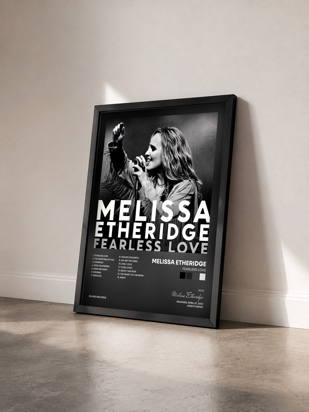 #noir Tableau de l'album Fearless Love de Melissa Etheridge vu de trois quarts, cadre noir