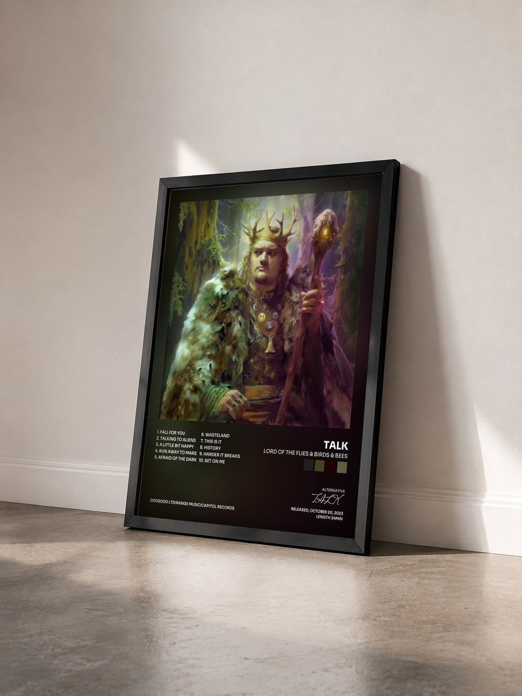#noir Tableau de l'album Lord of the Flies & Birds & Bees de TALK vu de trois quarts, cadre noir