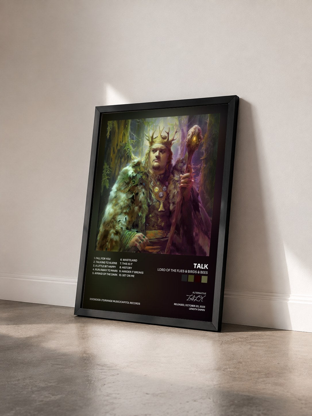 #noir Tableau de l'album Lord of the Flies & Birds & Bees de TALK vu de trois quarts, cadre noir