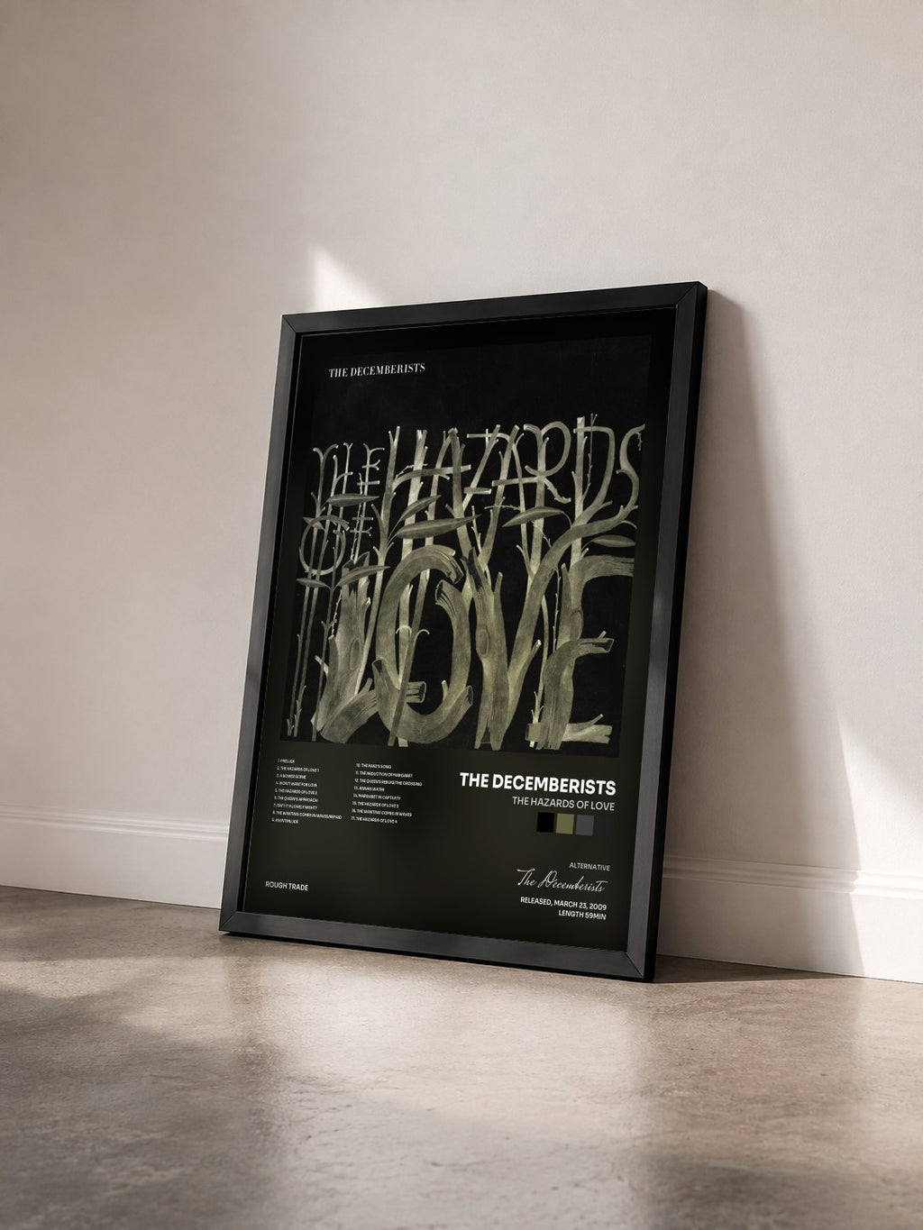 #noir Tableau de l'album The Hazards of Love de The Decemberists vu de trois quarts, cadre noir