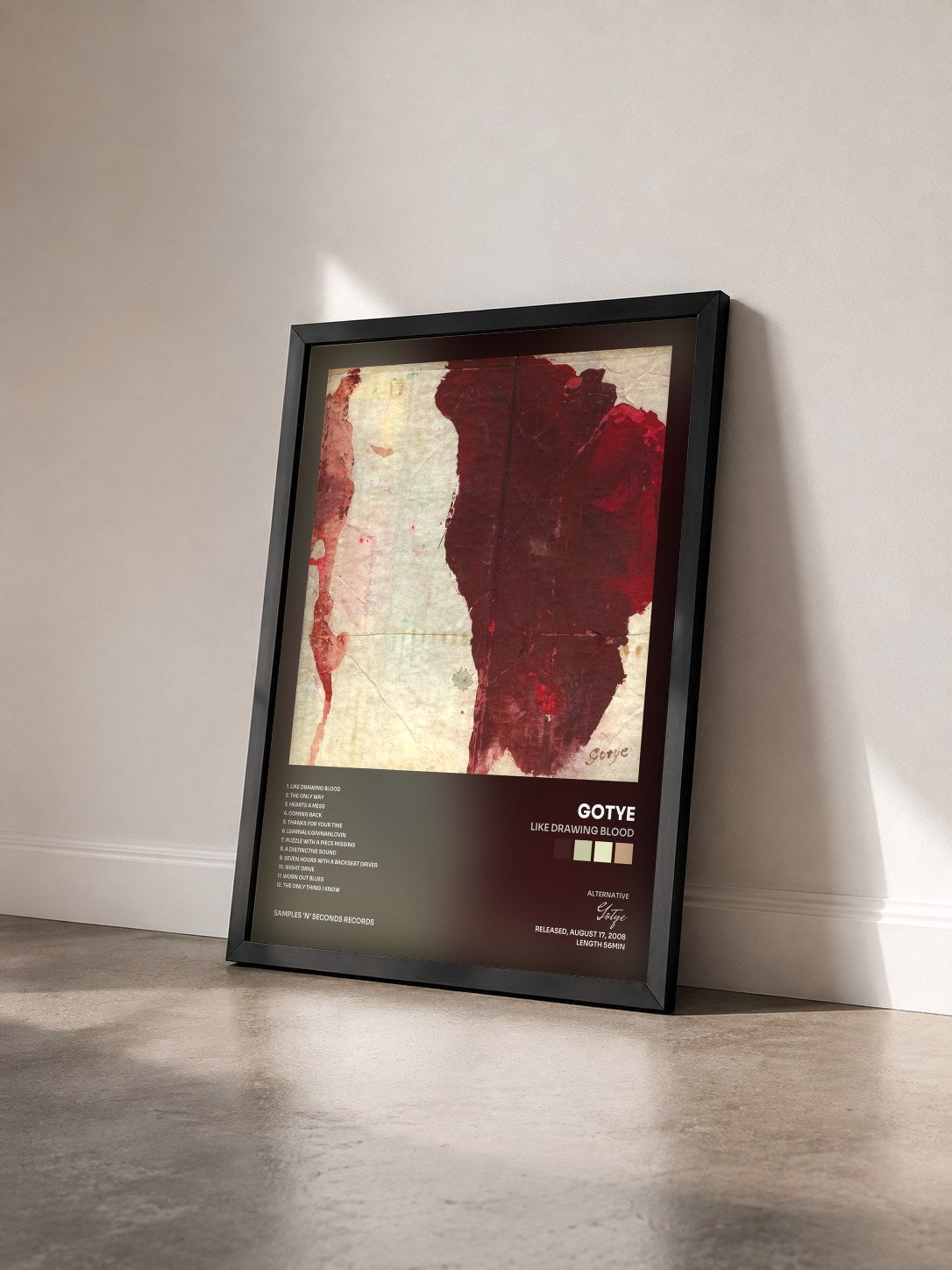 #noir Tableau de l'album Like Drawing Blood de Gotye vu de trois quarts, cadre noir