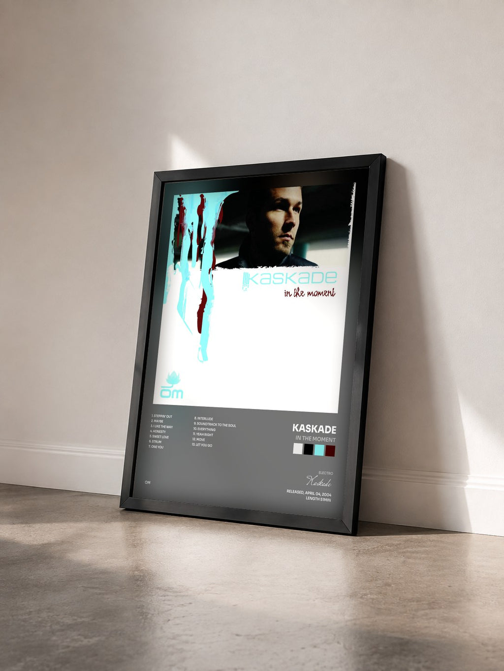 #noir Tableau de l'album In The Moment de Kaskade vu de trois quarts, cadre noir