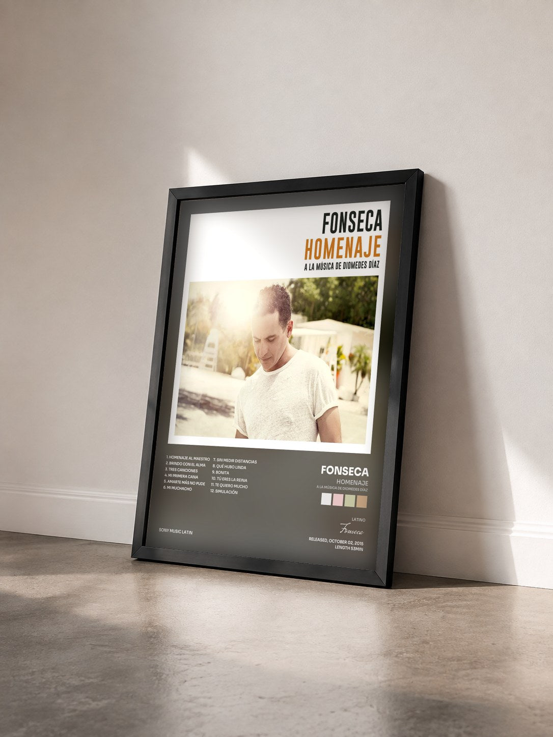#noir Tableau de l'album Homenaje (A la Música de Diomedes Díaz) de Fonseca vu de trois quarts, cadre noir