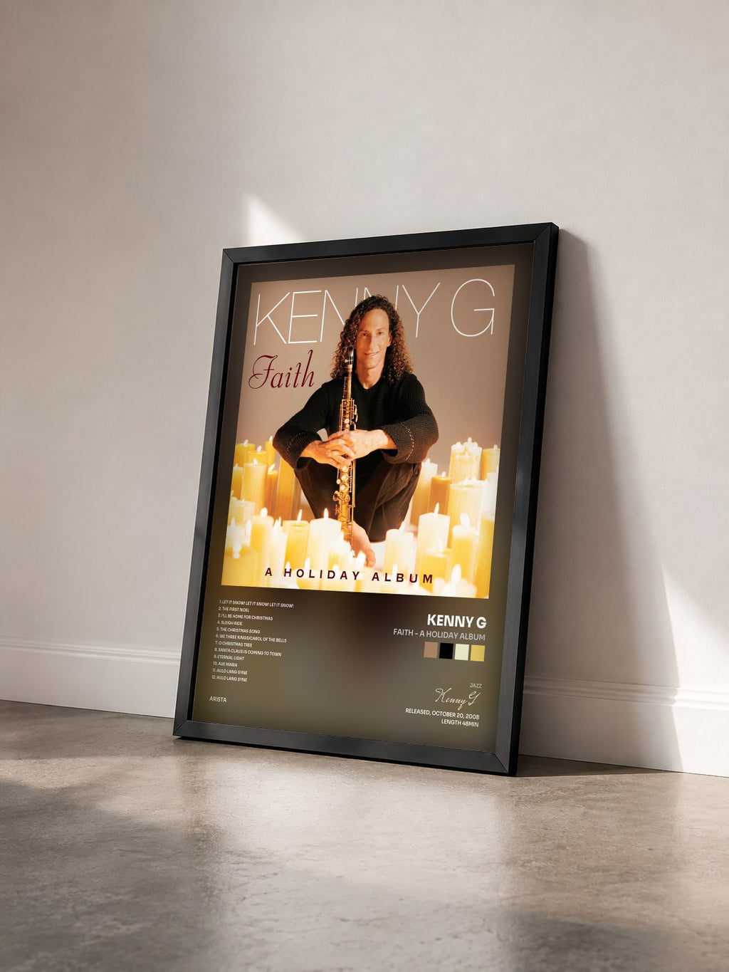 #noir Tableau de l'album Faith - A Holiday Album de Kenny G vu de trois quarts, cadre noir
