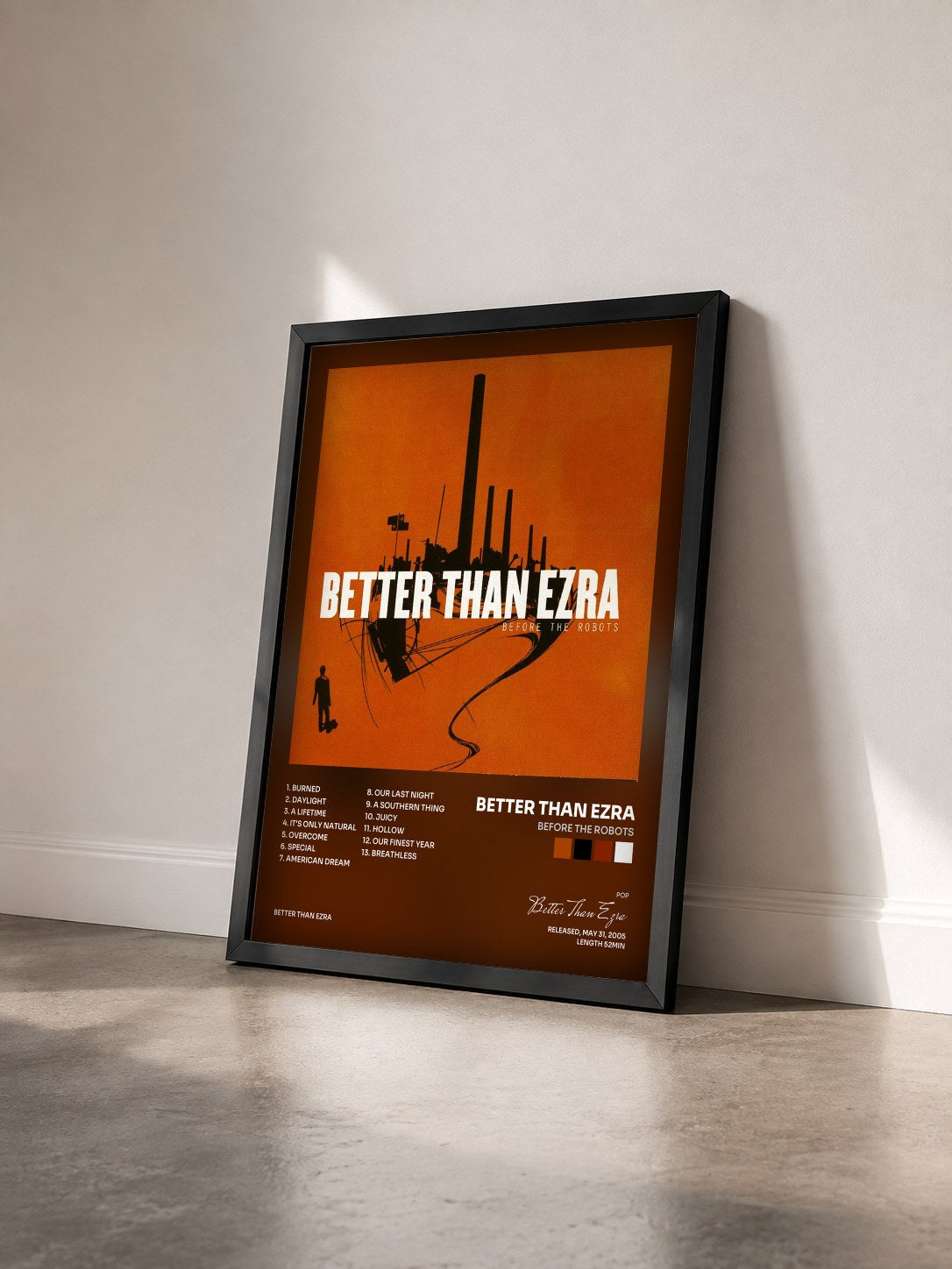 #noir Tableau de l'album Before the Robots de Better Than Ezra vu de trois quarts, cadre noir