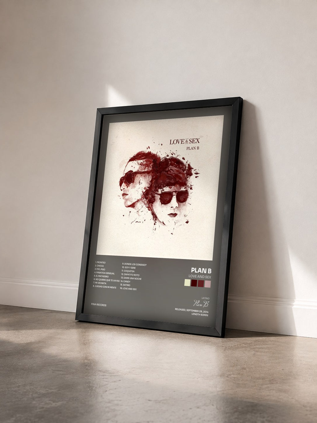#noir Tableau de l'album Love and Sex de Plan B vu de trois quarts, cadre noir