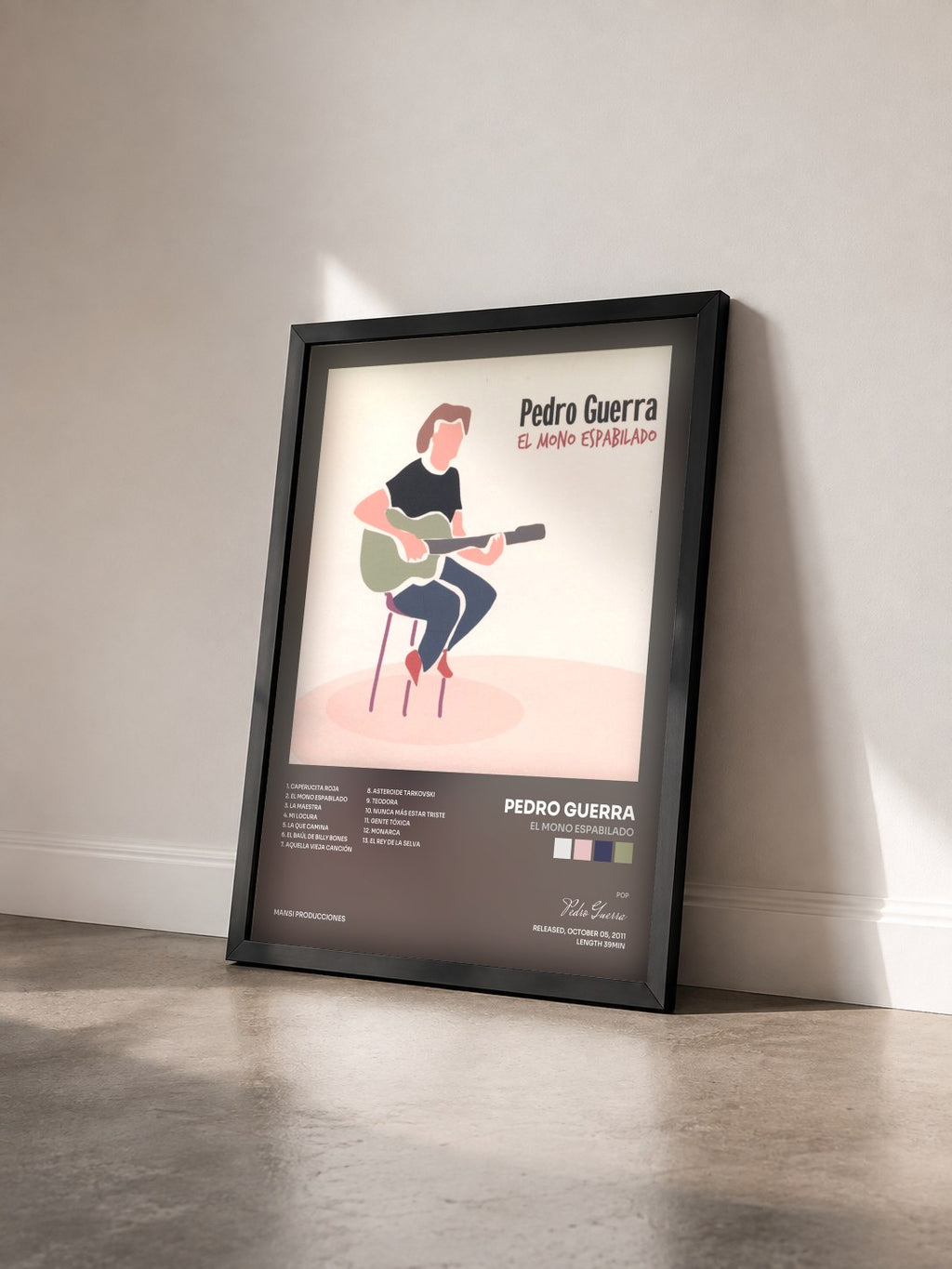 #noir Tableau de l'album El Mono Espabilado de Pedro Guerra vu de trois quarts, cadre noir