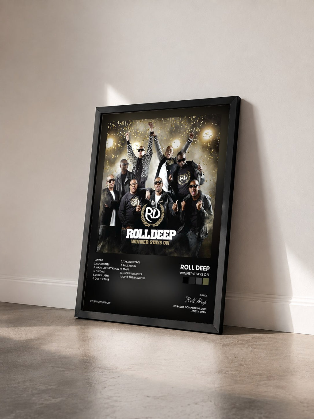 #noir Tableau de l'album Winner Stays On de Roll Deep vu de trois quarts, cadre noir