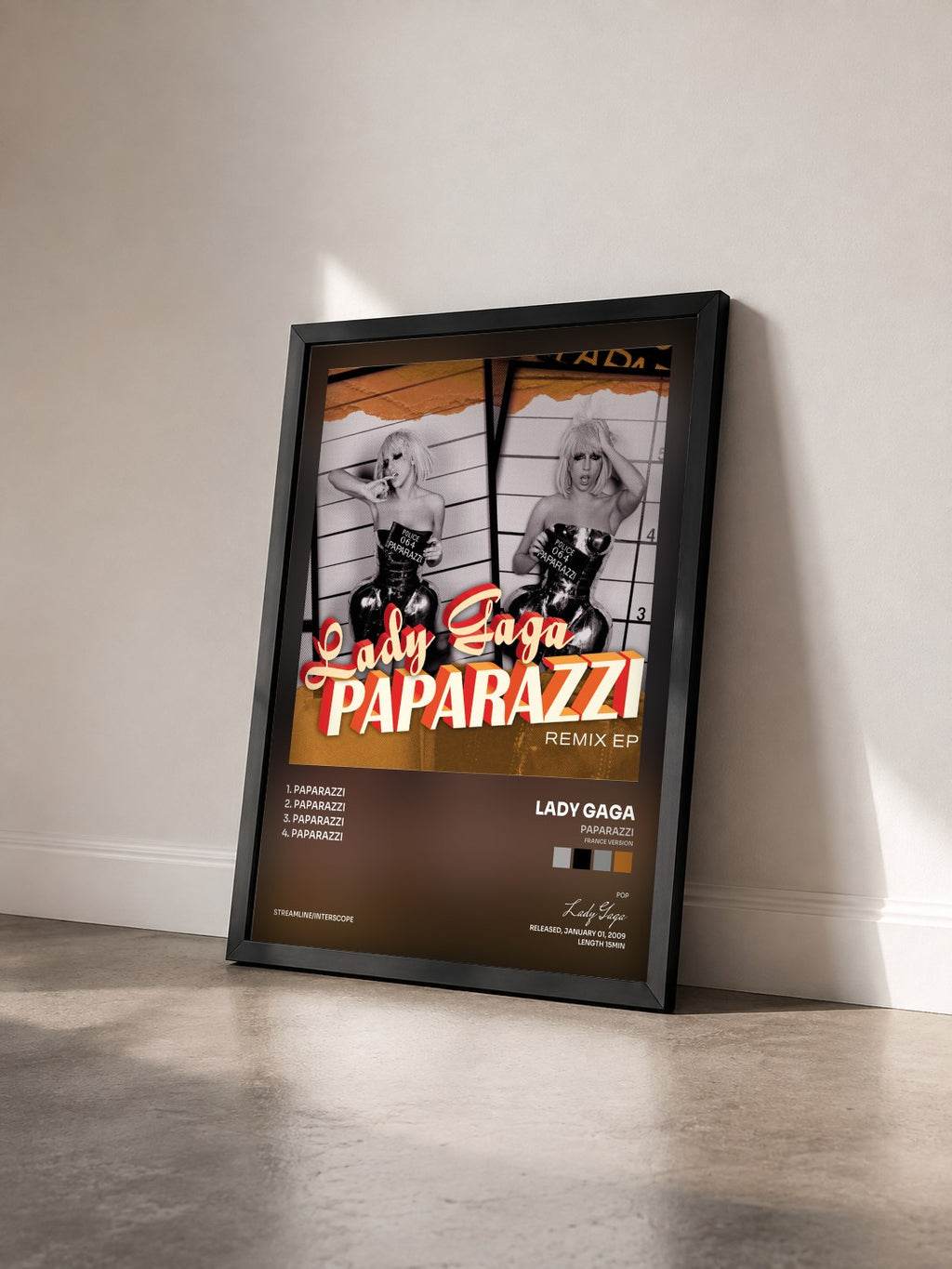 #noir Tableau de l'album Paparazzi (France Version) de Lady Gaga vu de trois quarts, cadre noir