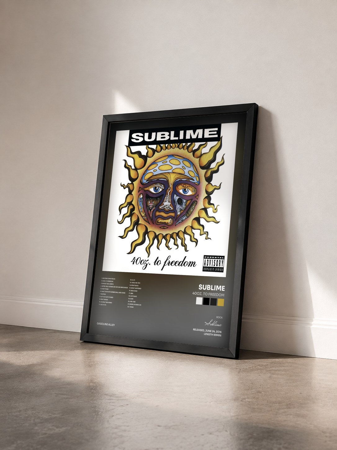 #noir Tableau de l'album 40oz. To Freedom de Sublime vu de trois quarts, cadre noir