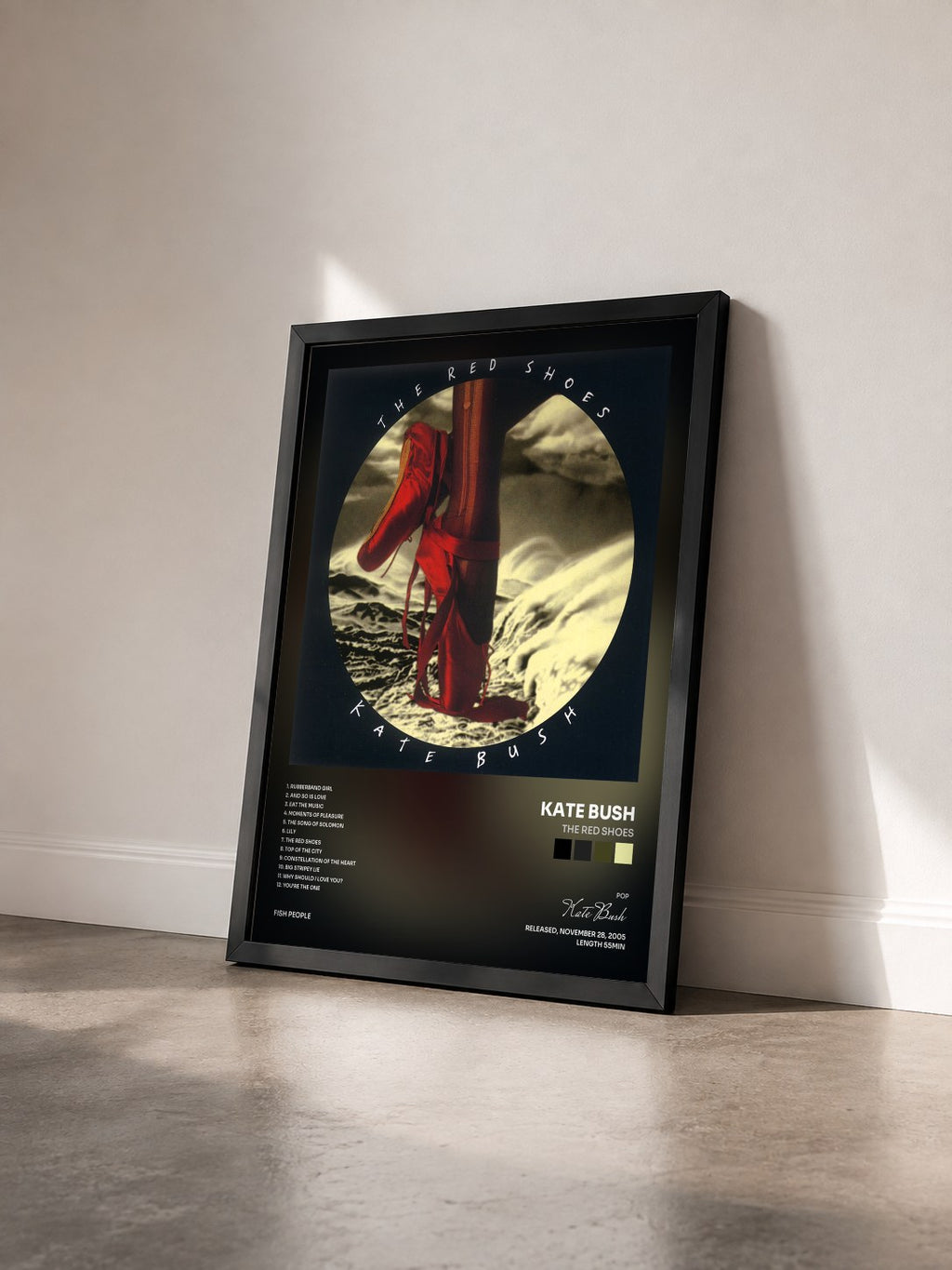 #noir Tableau de l'album The Red Shoes de Kate Bush vu de trois quarts, cadre noir