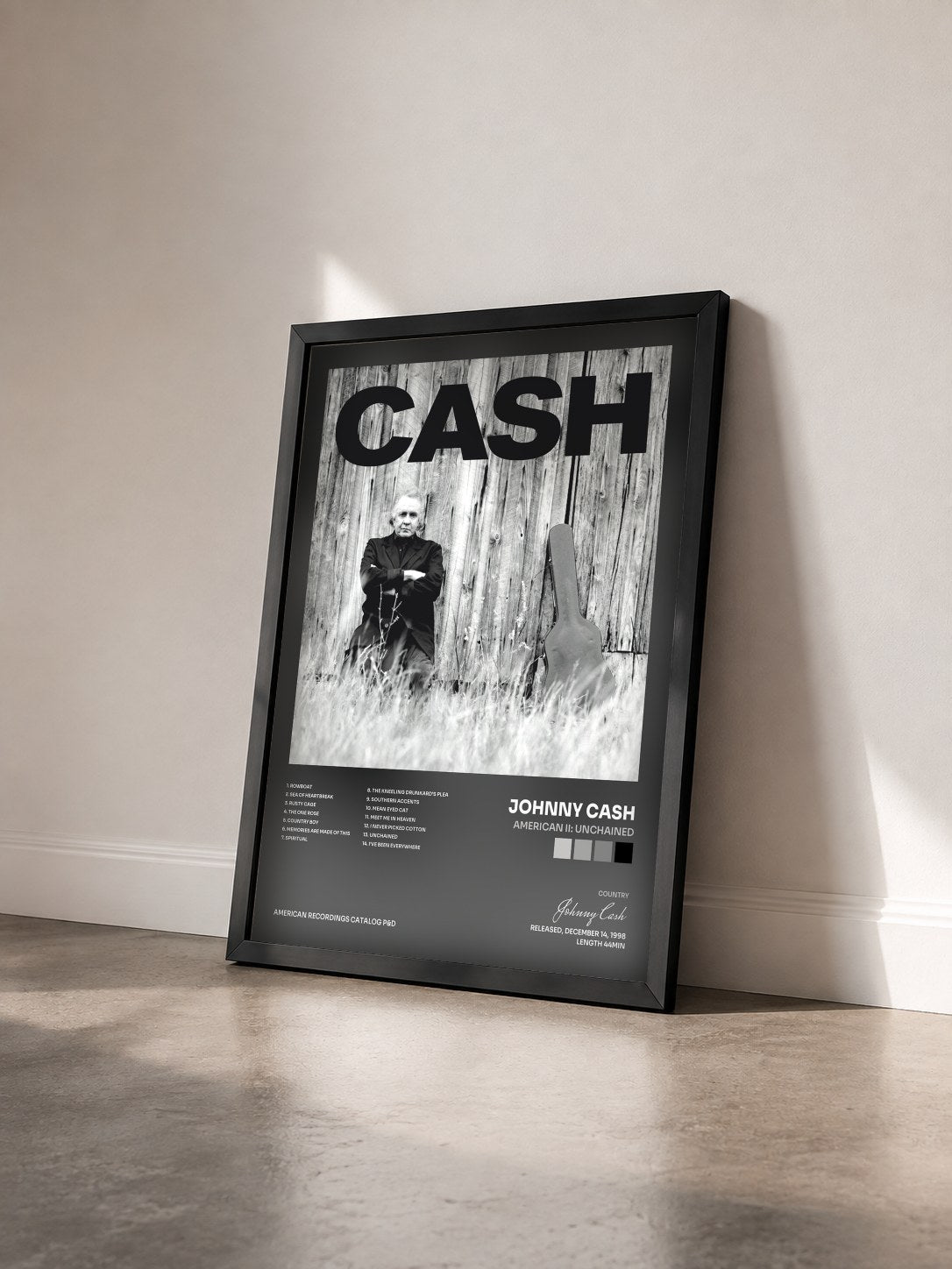 #noir Tableau de l'album American II: Unchained de Johnny Cash vu de trois quarts, cadre noir