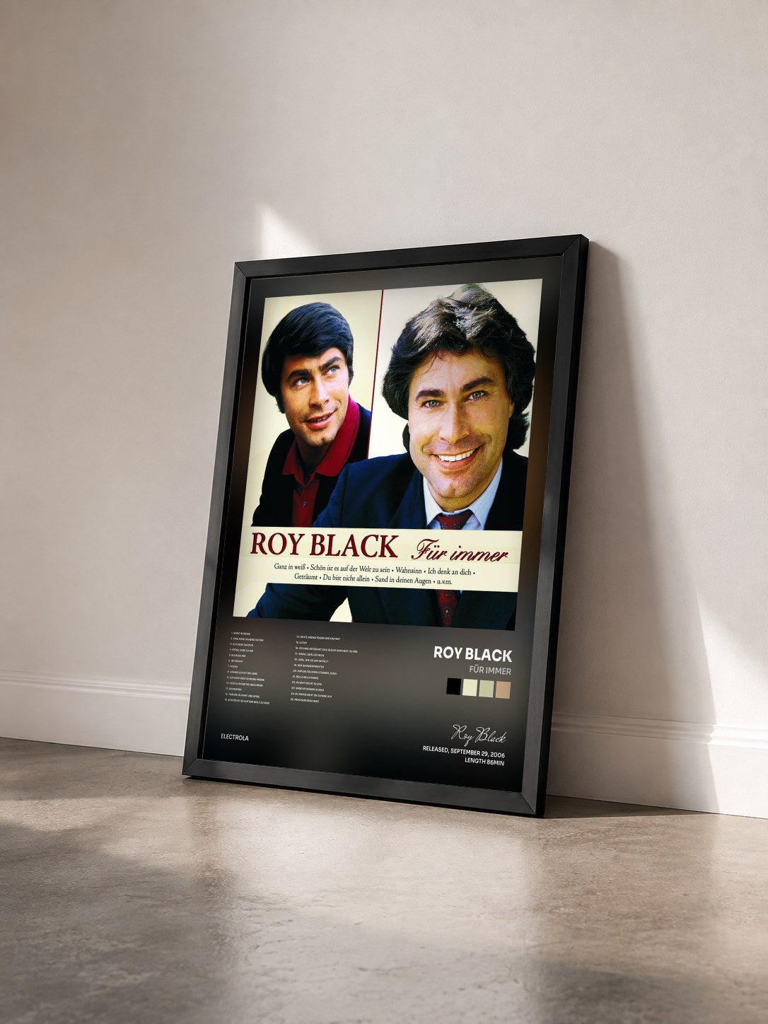 #noir Tableau de l'album Für immer de Roy Black vu de trois quarts, cadre noir