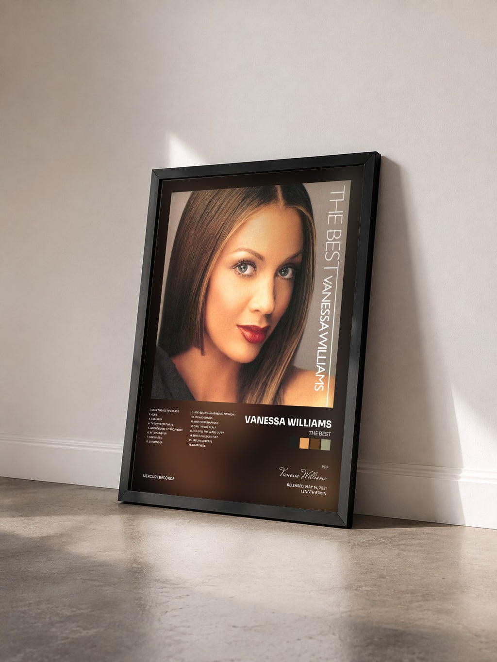 #noir Tableau de l'album The Best de Vanessa Williams vu de trois quarts, cadre noir