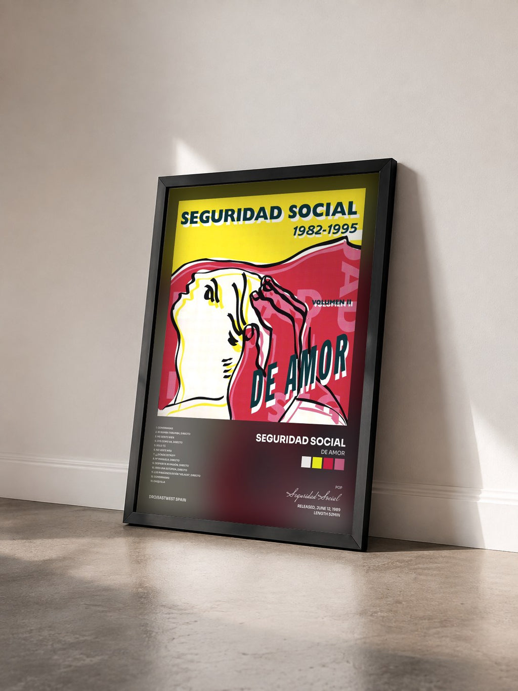 #noir Tableau de l'album De Amor de Seguridad Social vu de trois quarts, cadre noir