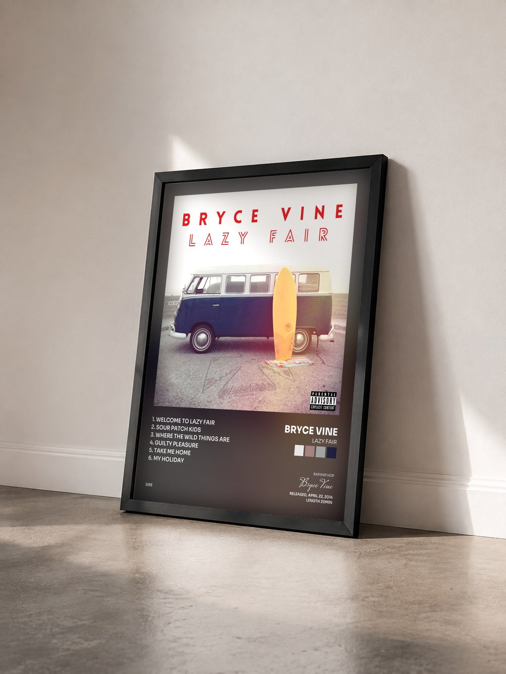 #noir Tableau de l'album Lazy Fair de Bryce Vine vu de trois quarts, cadre noir