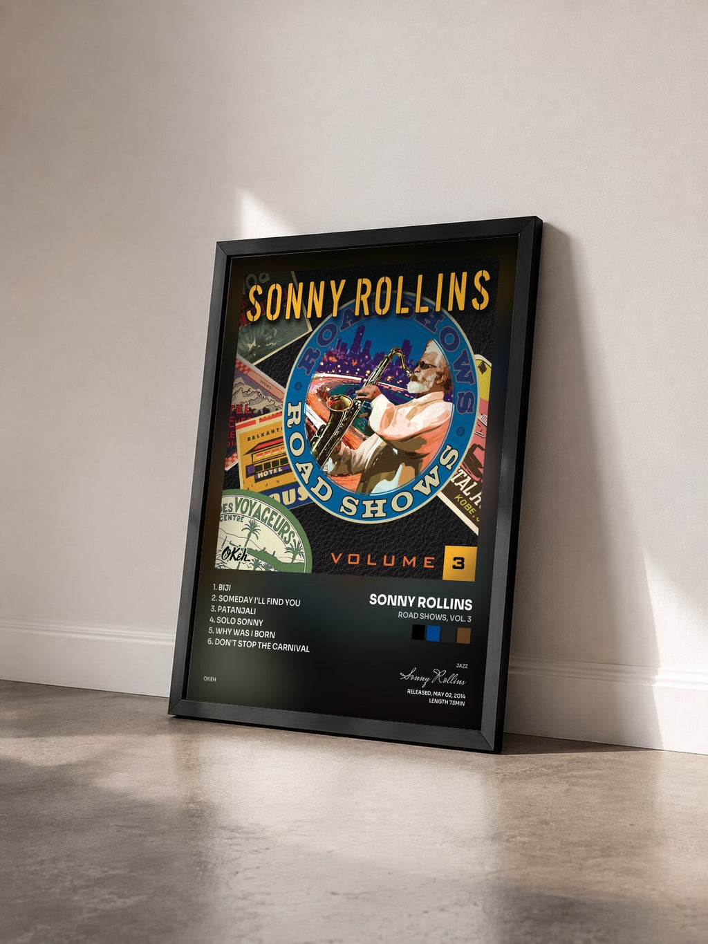 #noir Tableau de l'album Road Shows, Vol. 3 de Sonny Rollins vu de trois quarts, cadre noir