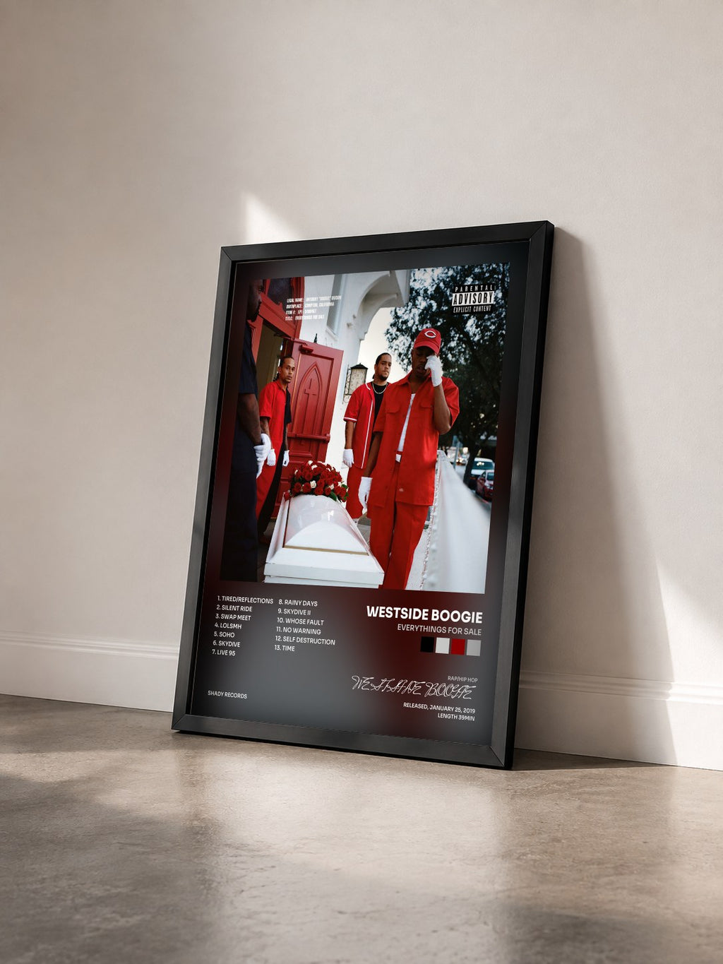 #noir Tableau de l'album Everythings For Sale de WESTSIDE BOOGIE vu de trois quarts, cadre noir