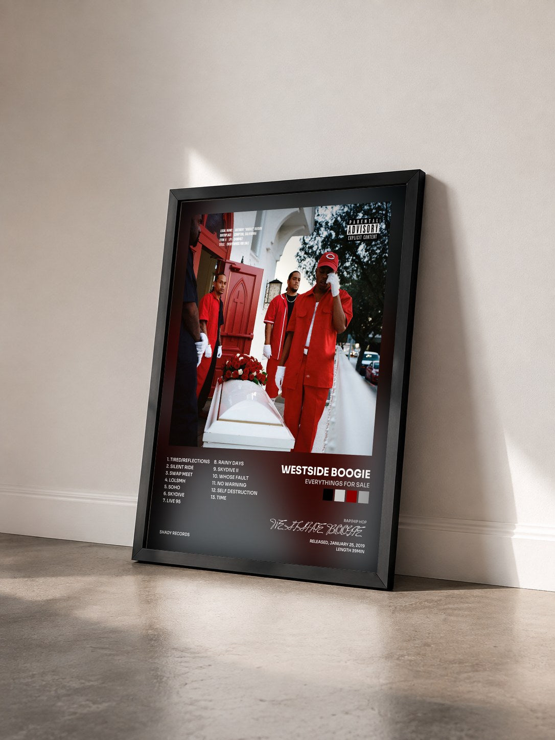 #noir Tableau de l'album Everythings For Sale de WESTSIDE BOOGIE vu de trois quarts, cadre noir