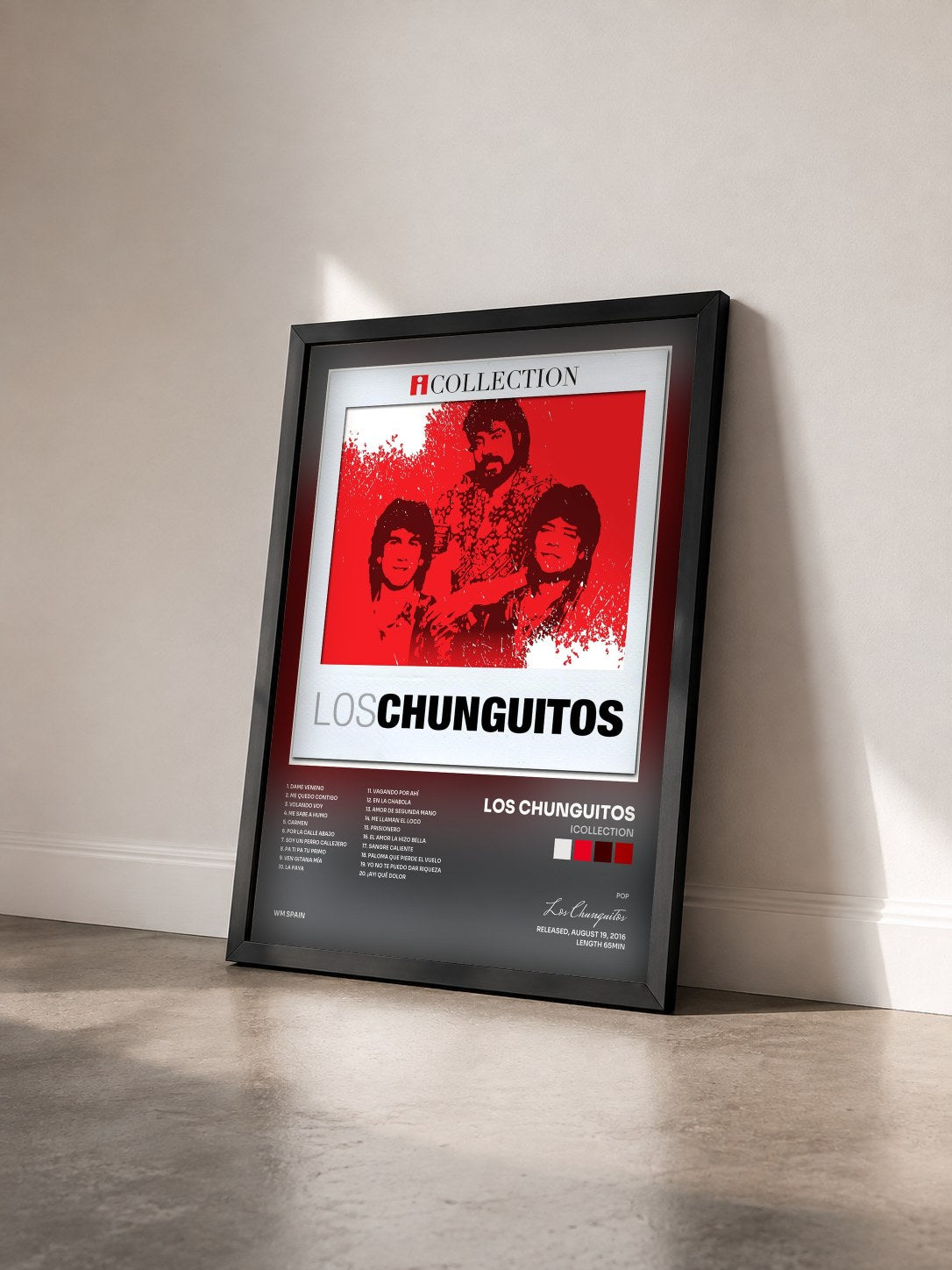 #noir Tableau de l'album iCollection de Los Chunguitos vu de trois quarts, cadre noir