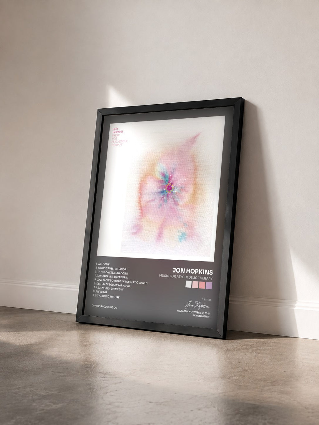 #noir Tableau de l'album Music For Psychedelic Therapy de Jon Hopkins vu de trois quarts, cadre noir